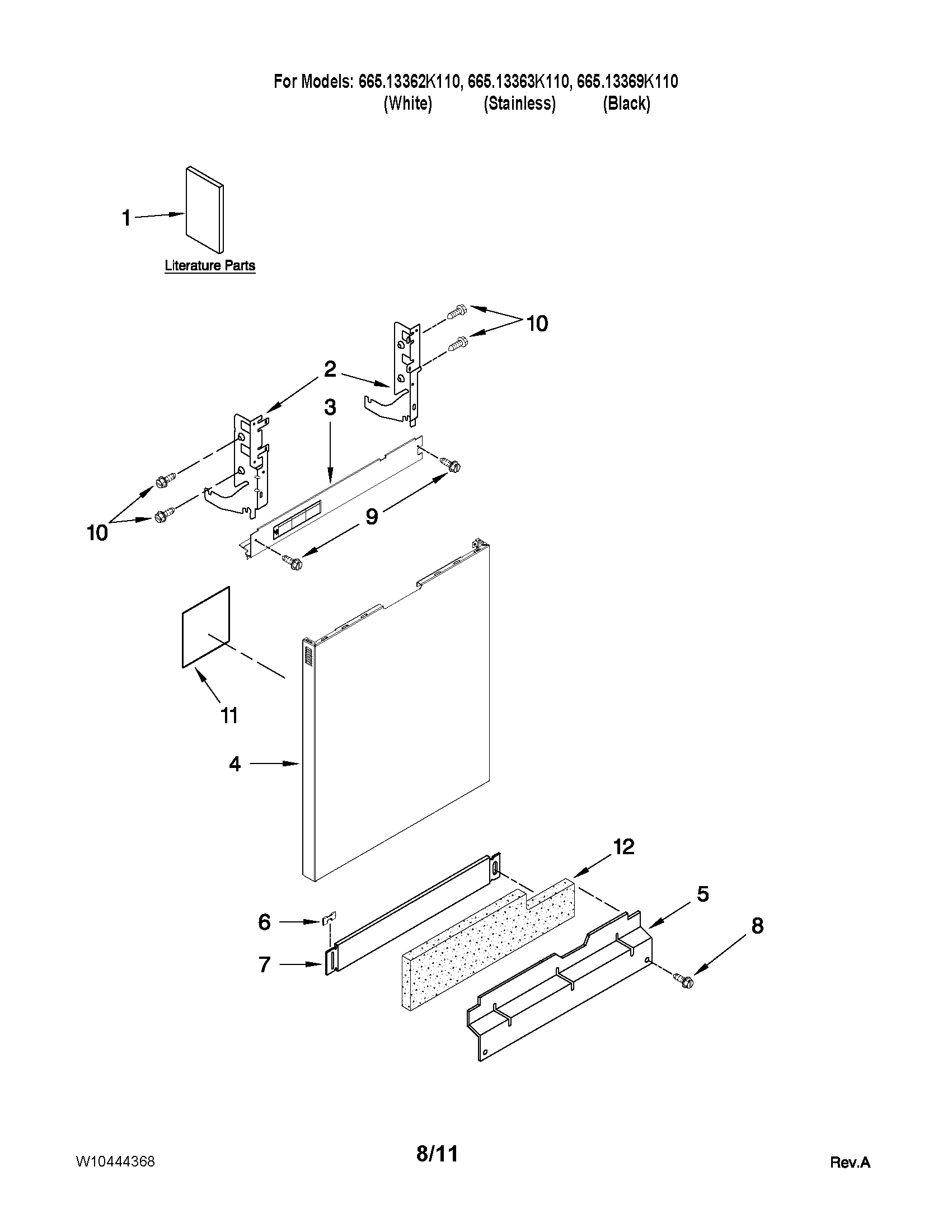 Kenmore 66513362K110 door and panel parts diagram