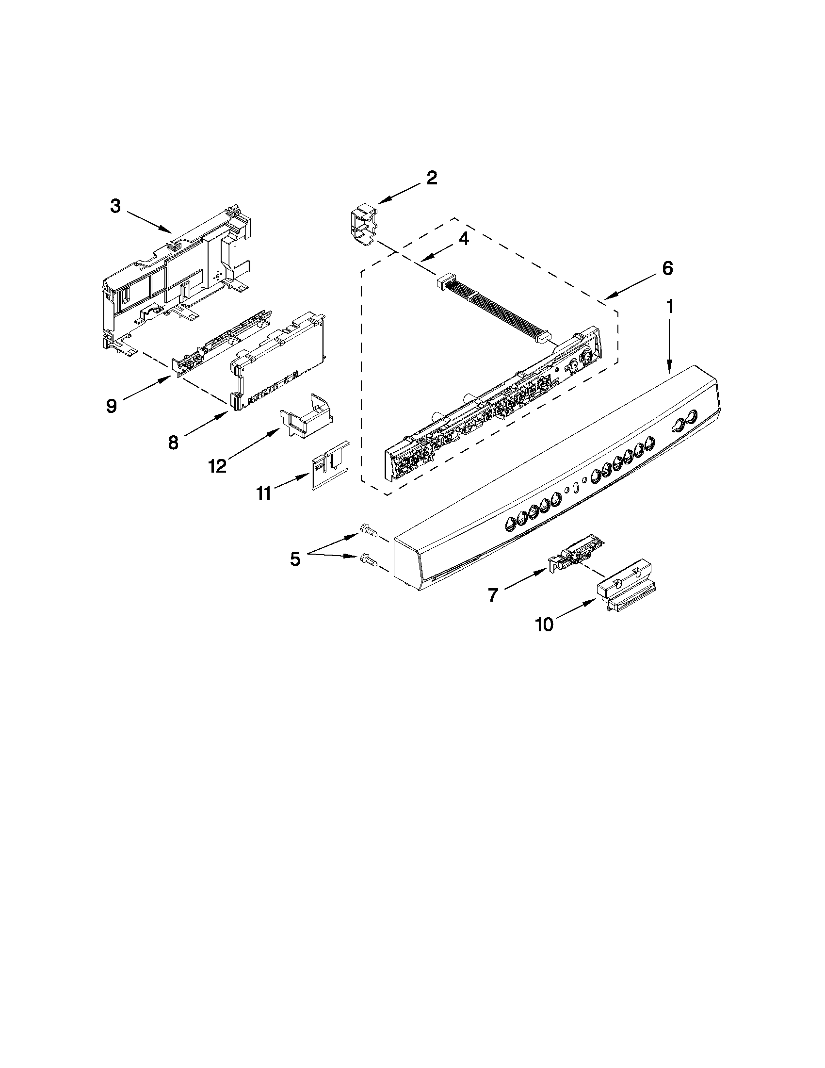 Kenmore 66513362K110 control panel and latch parts diagram
