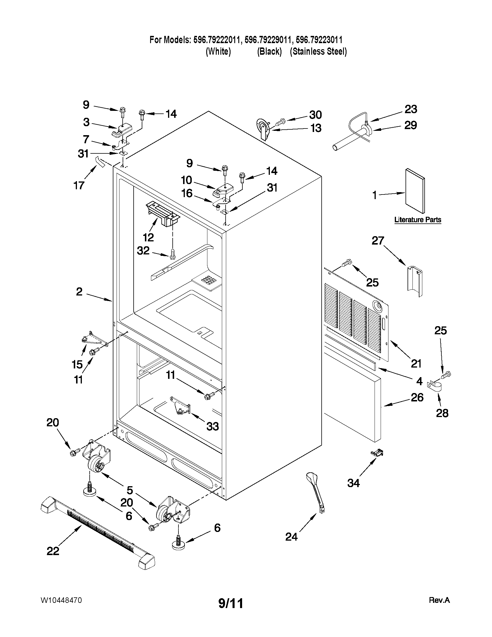 Kenmore 59679223011 cabinet parts diagram