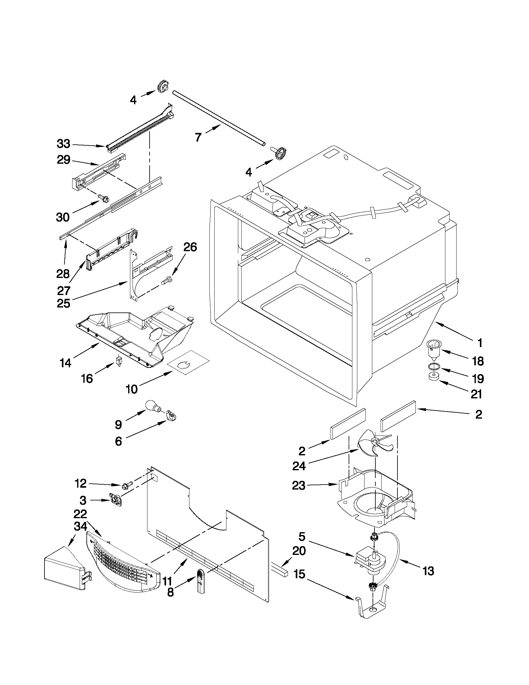Kenmore 59679223011 freezer liner parts diagram