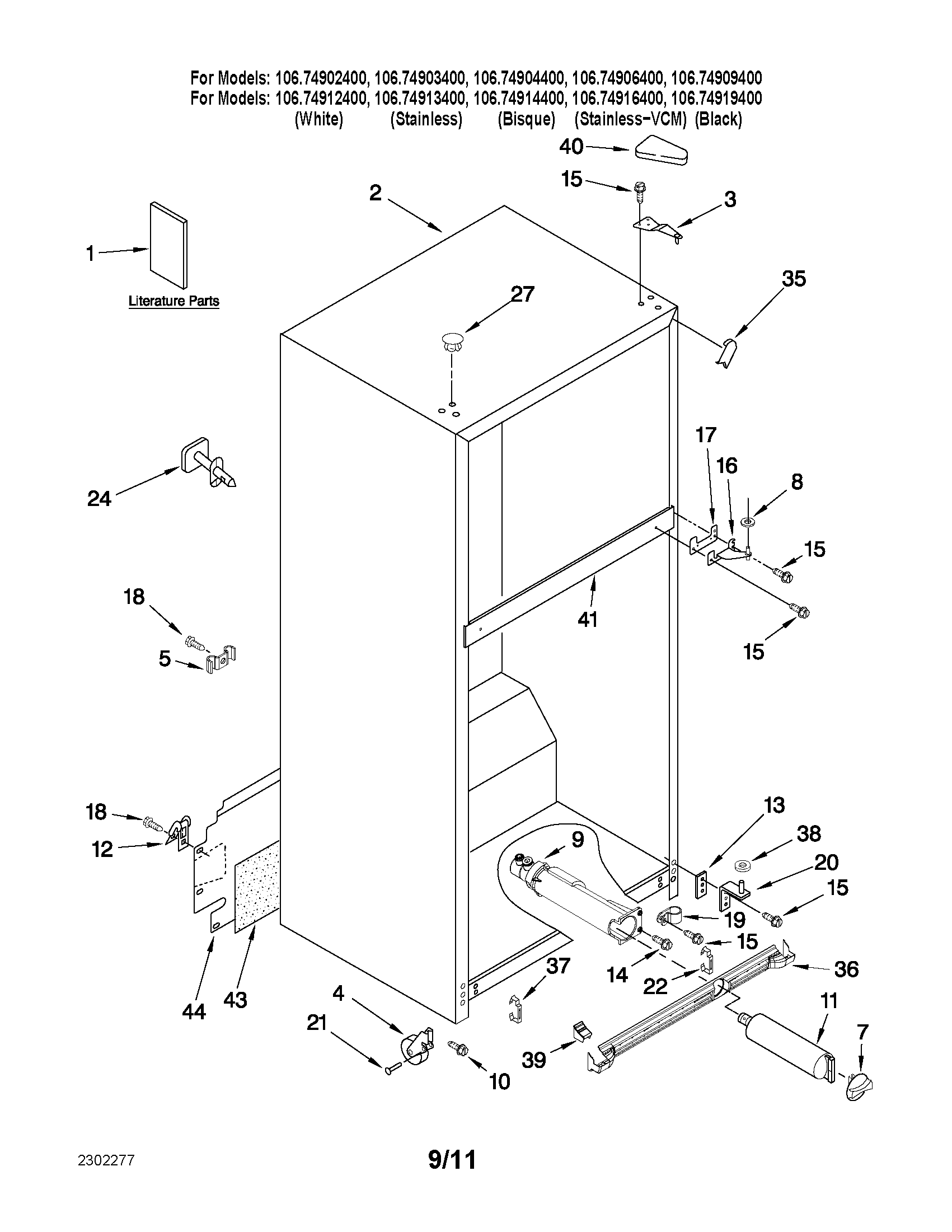Kenmore Elite 10674903400 cabinet parts diagram
