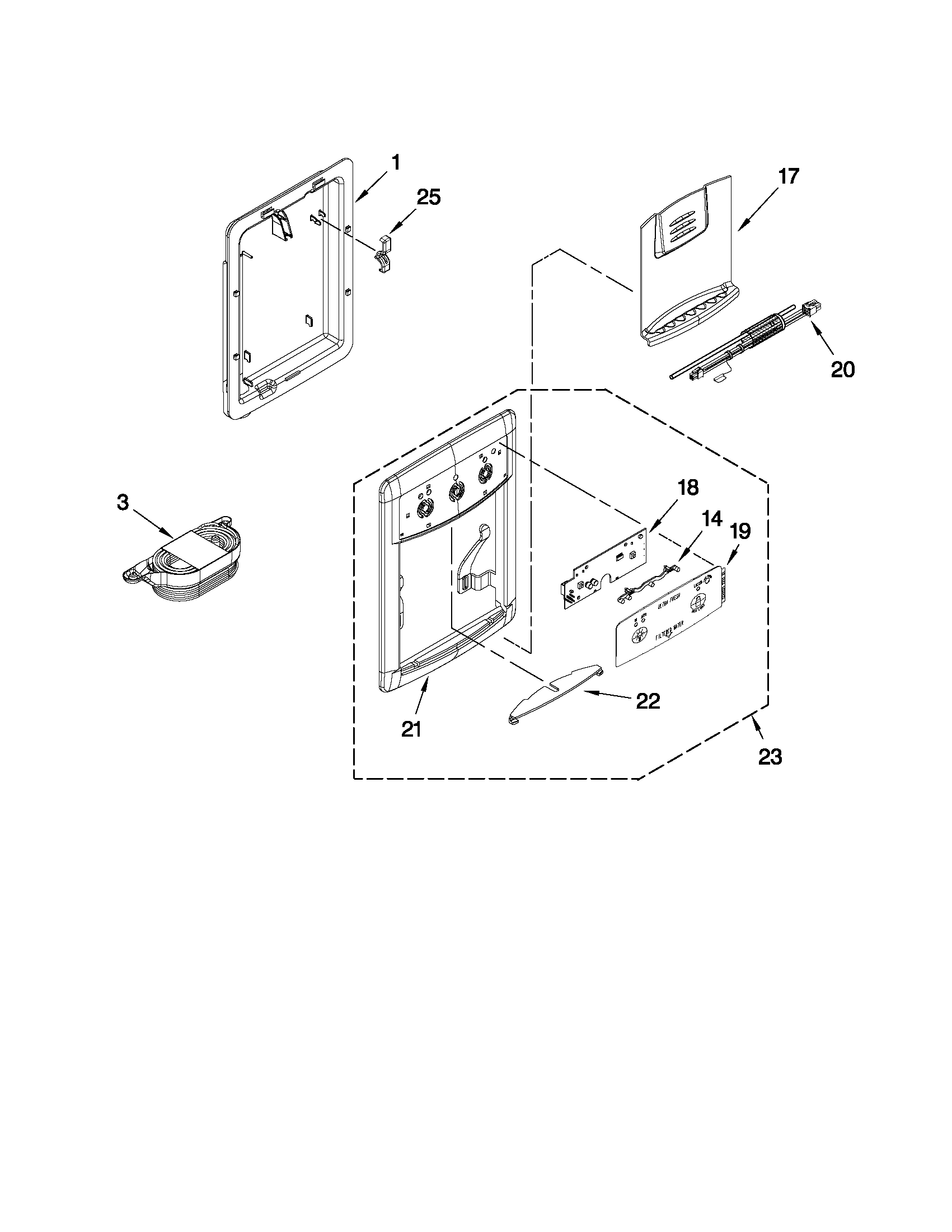 Kenmore Elite 10674903400 dispenser parts diagram