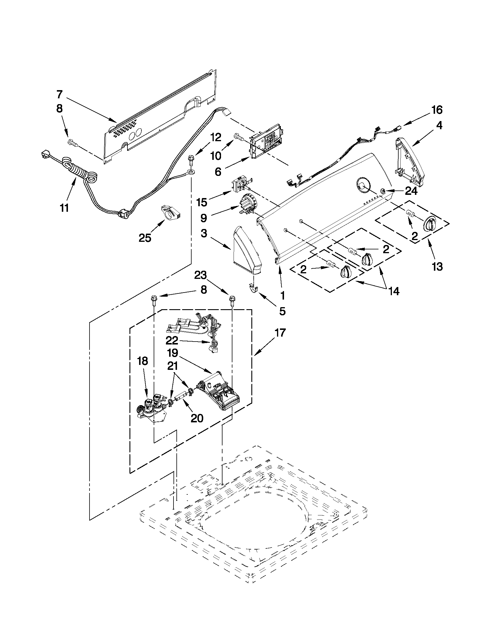 Kenmore 11020022012 controls and water inlet parts diagram