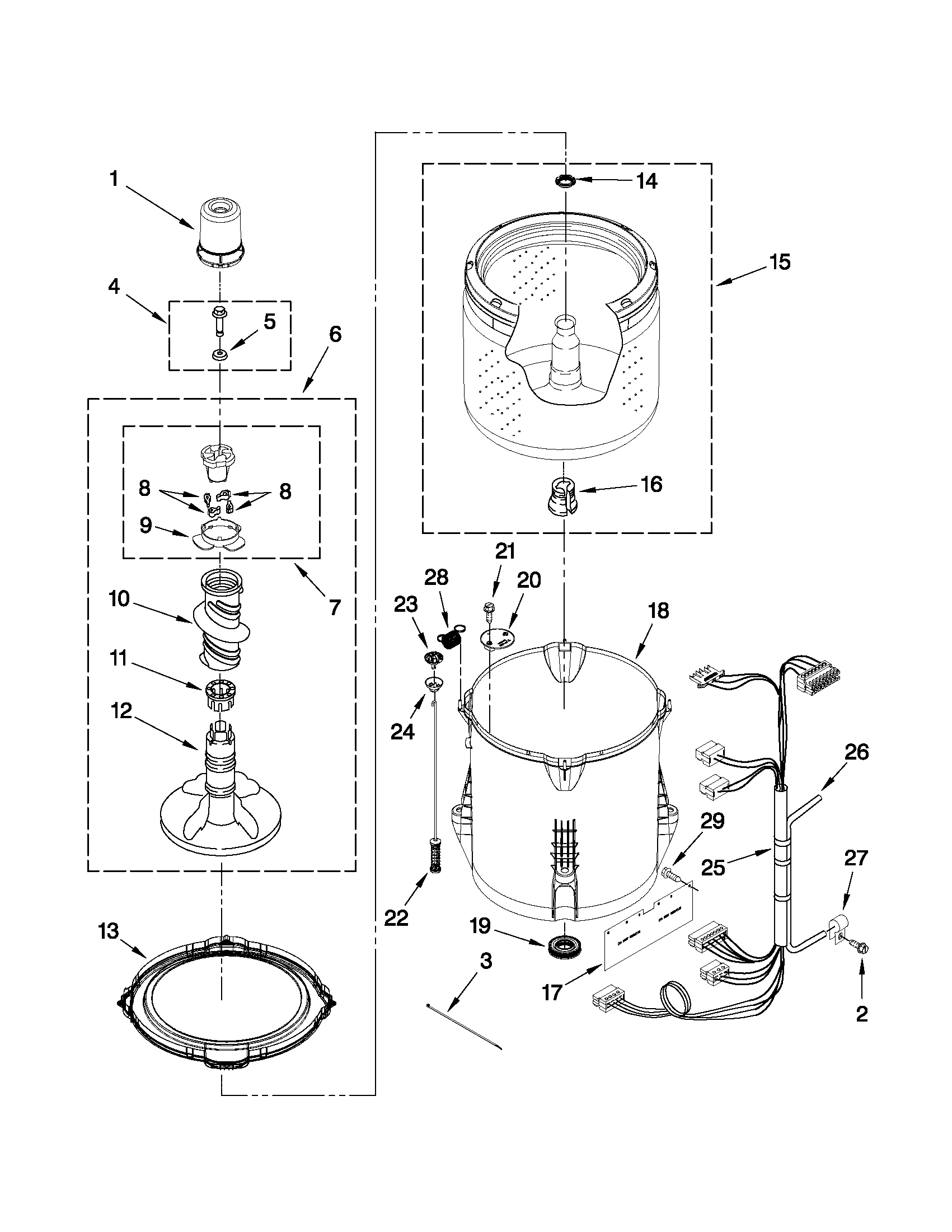 Kenmore 11021102012 basket and tub parts diagram