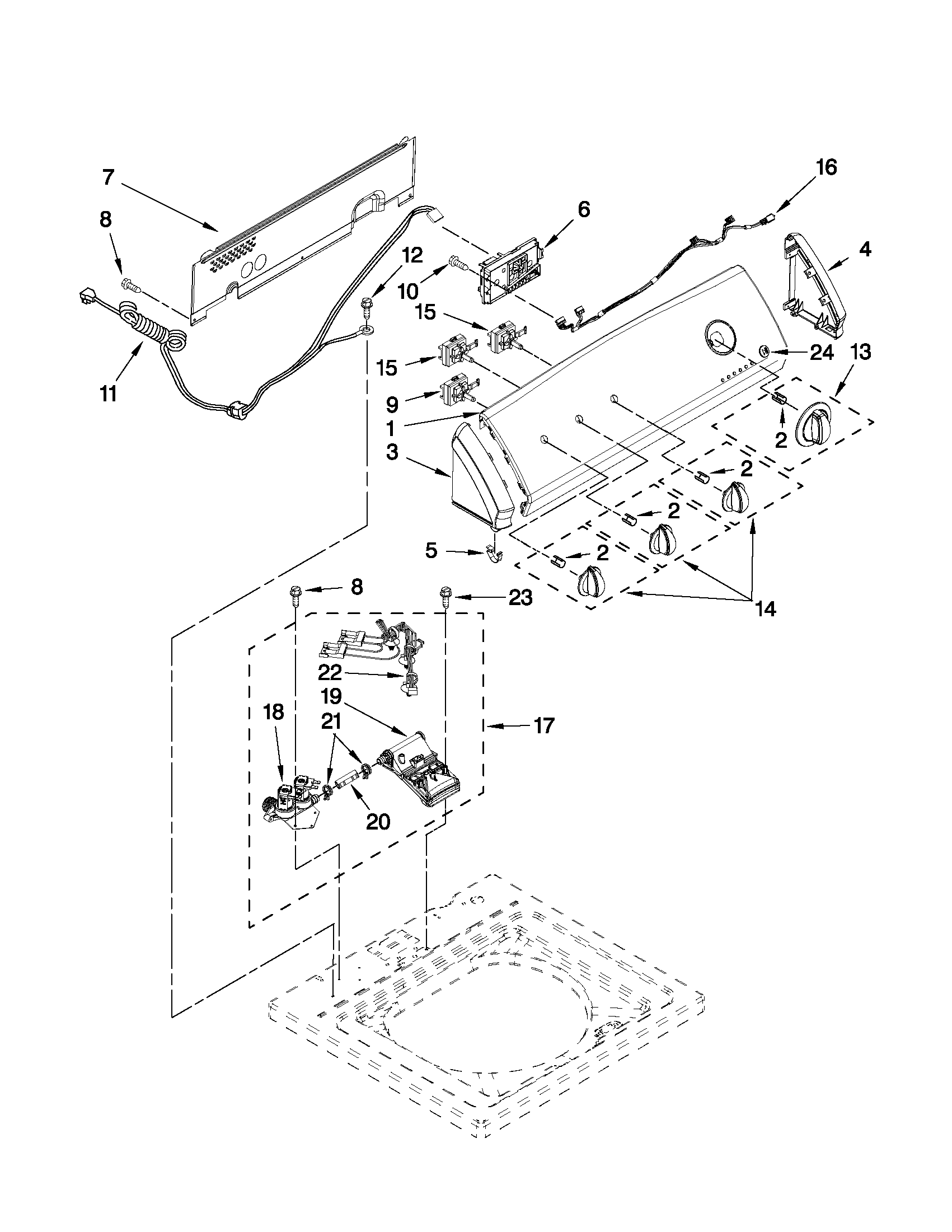Kenmore 11021252111 controls and water inlet parts diagram