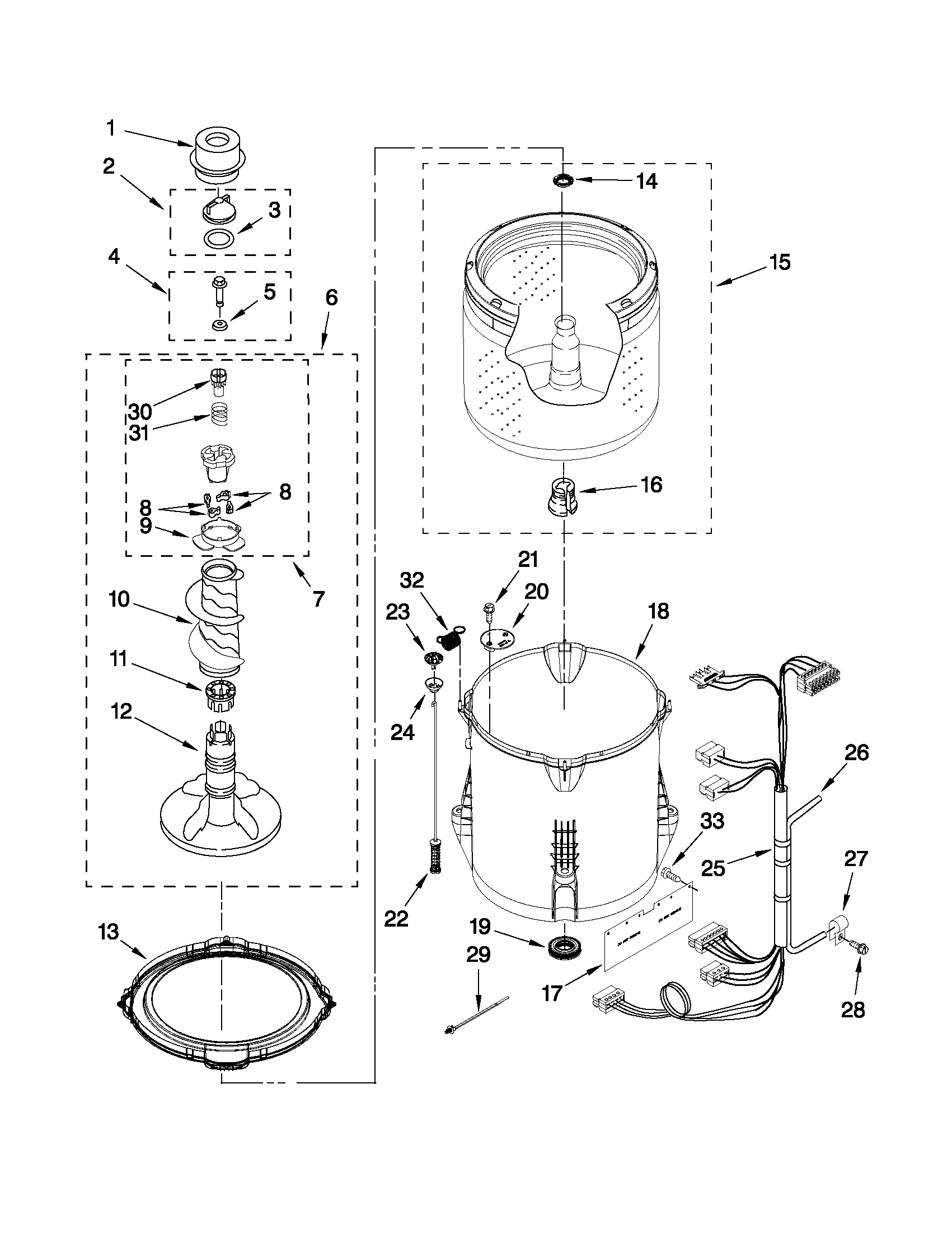 Kenmore 11021252111 basket and tub parts diagram