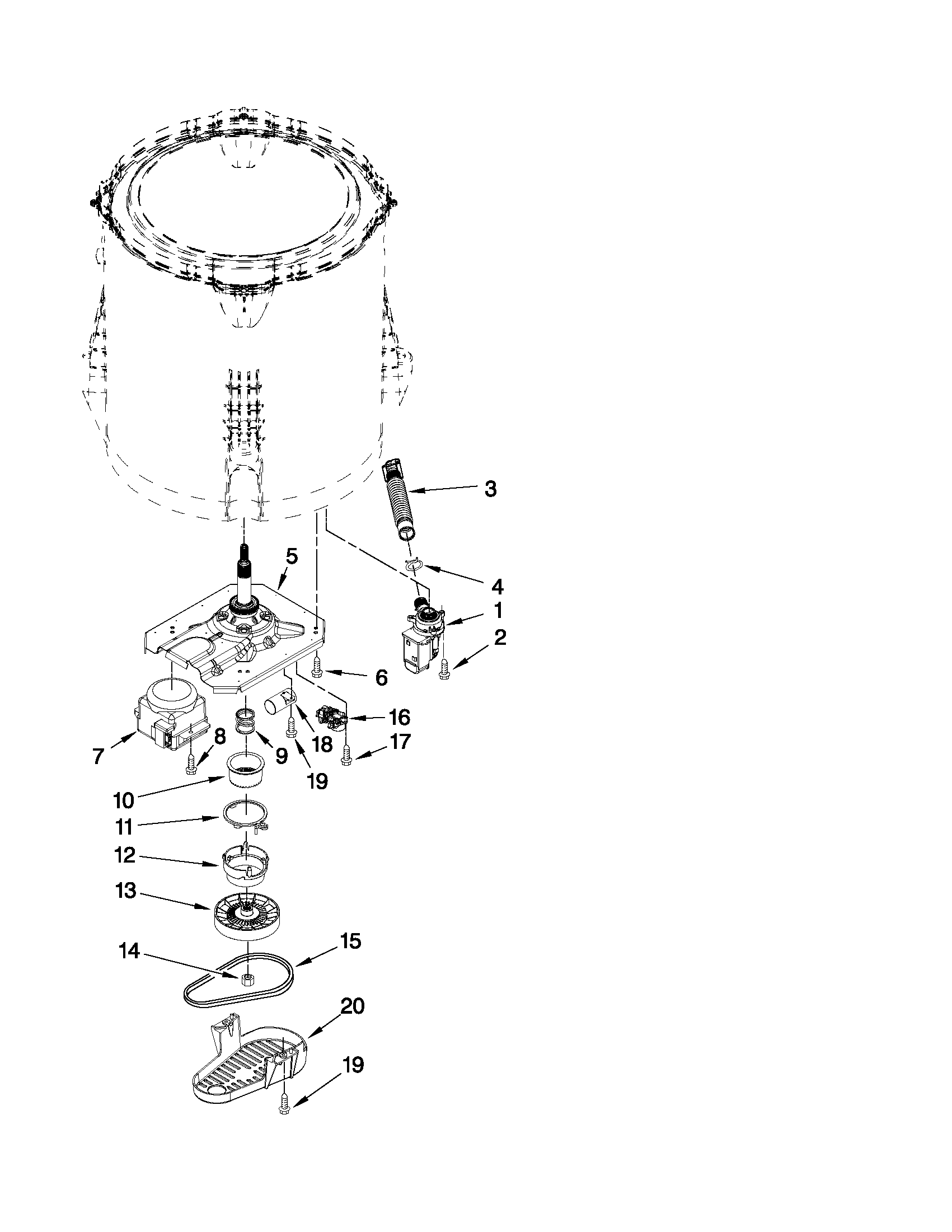Kenmore 11021252111 gearcase, motor and pump parts diagram