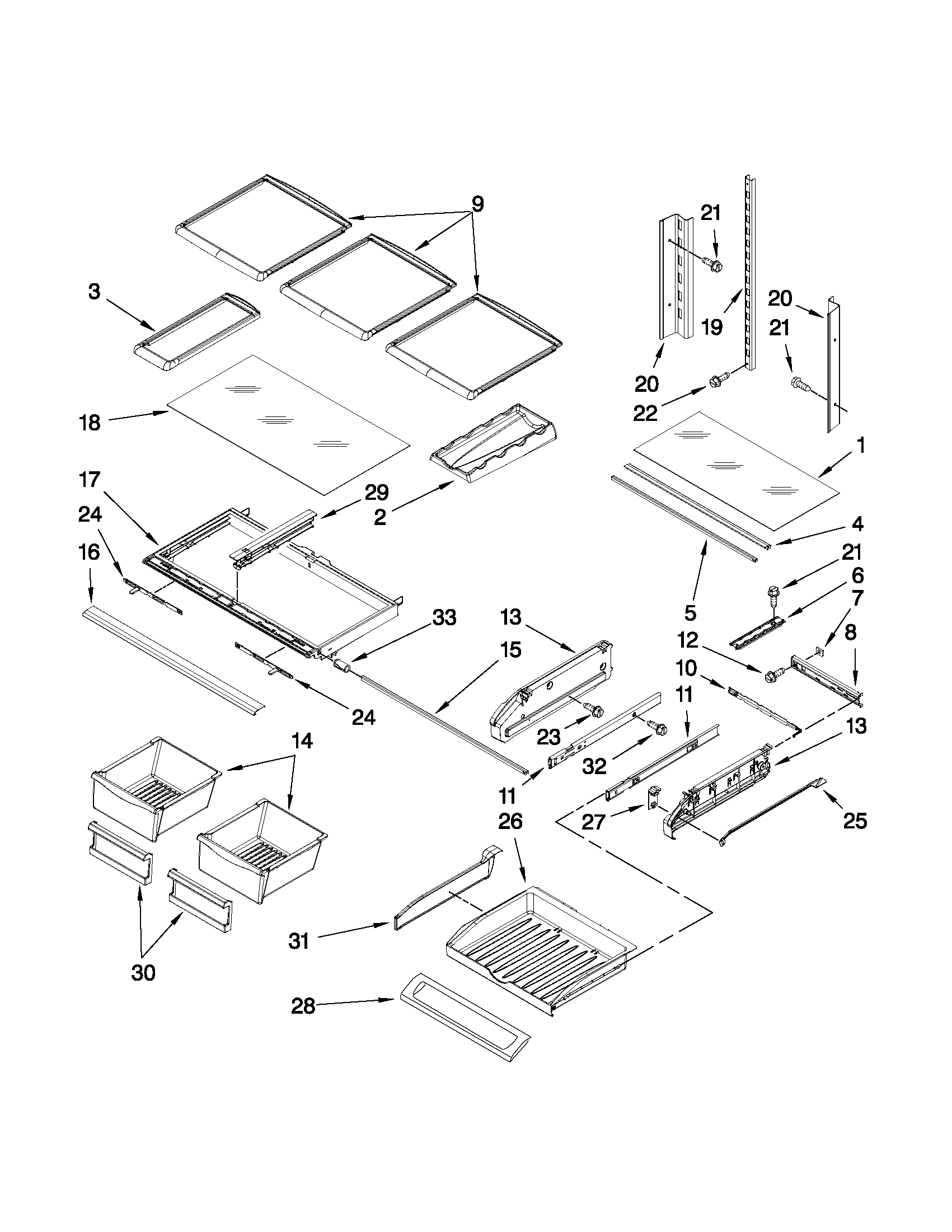 Kenmore 59679543014 shelf parts diagram