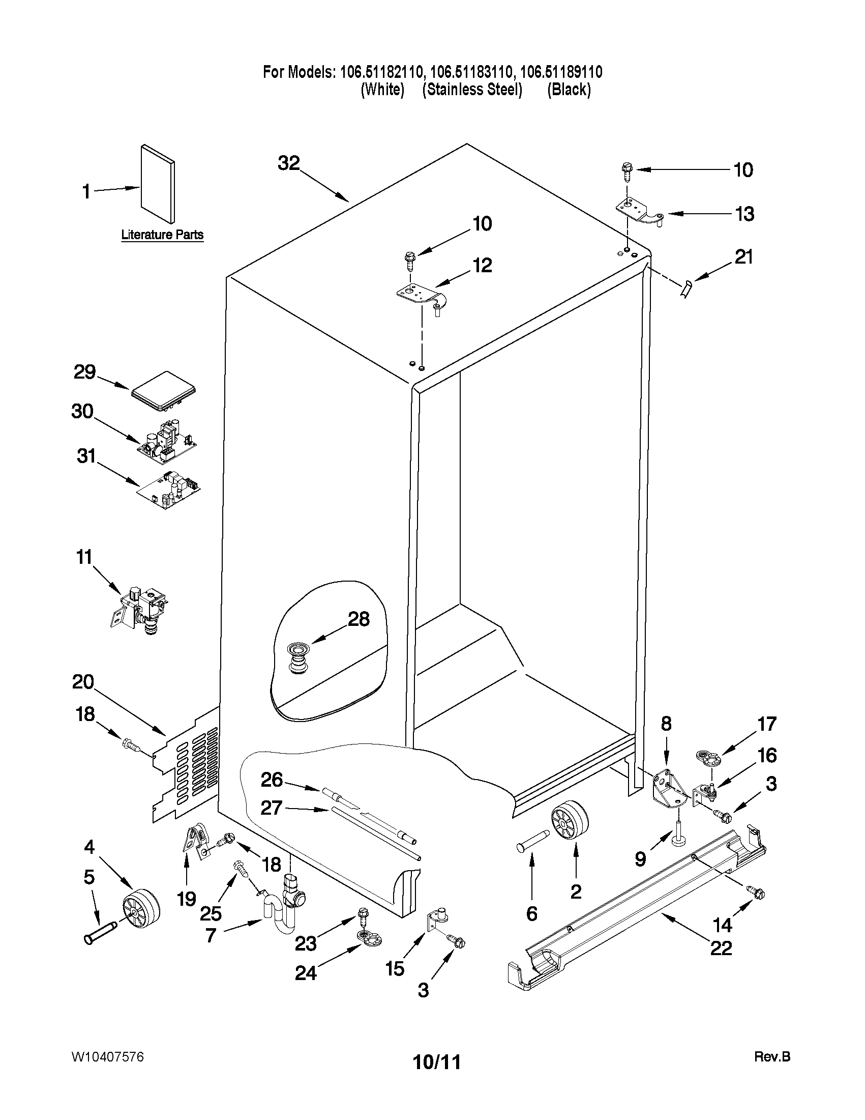 Kenmore Elite 10651182110 cabinet parts diagram