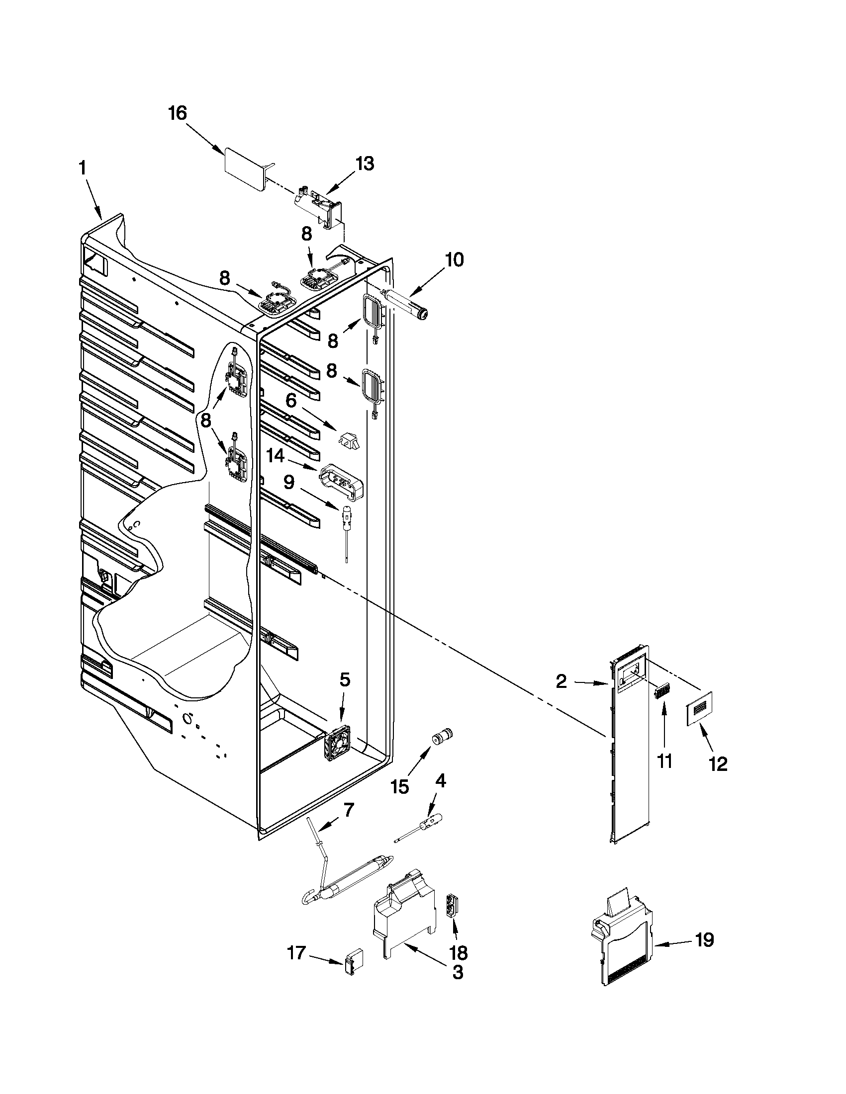 Kenmore Elite 10651182110 refrigerator liner parts diagram