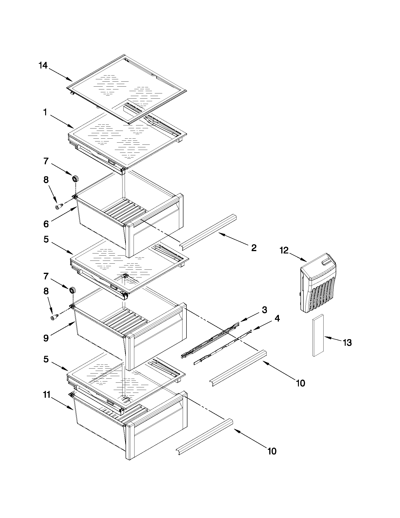 Kenmore Elite 10651182110 refrigerator shelf parts diagram