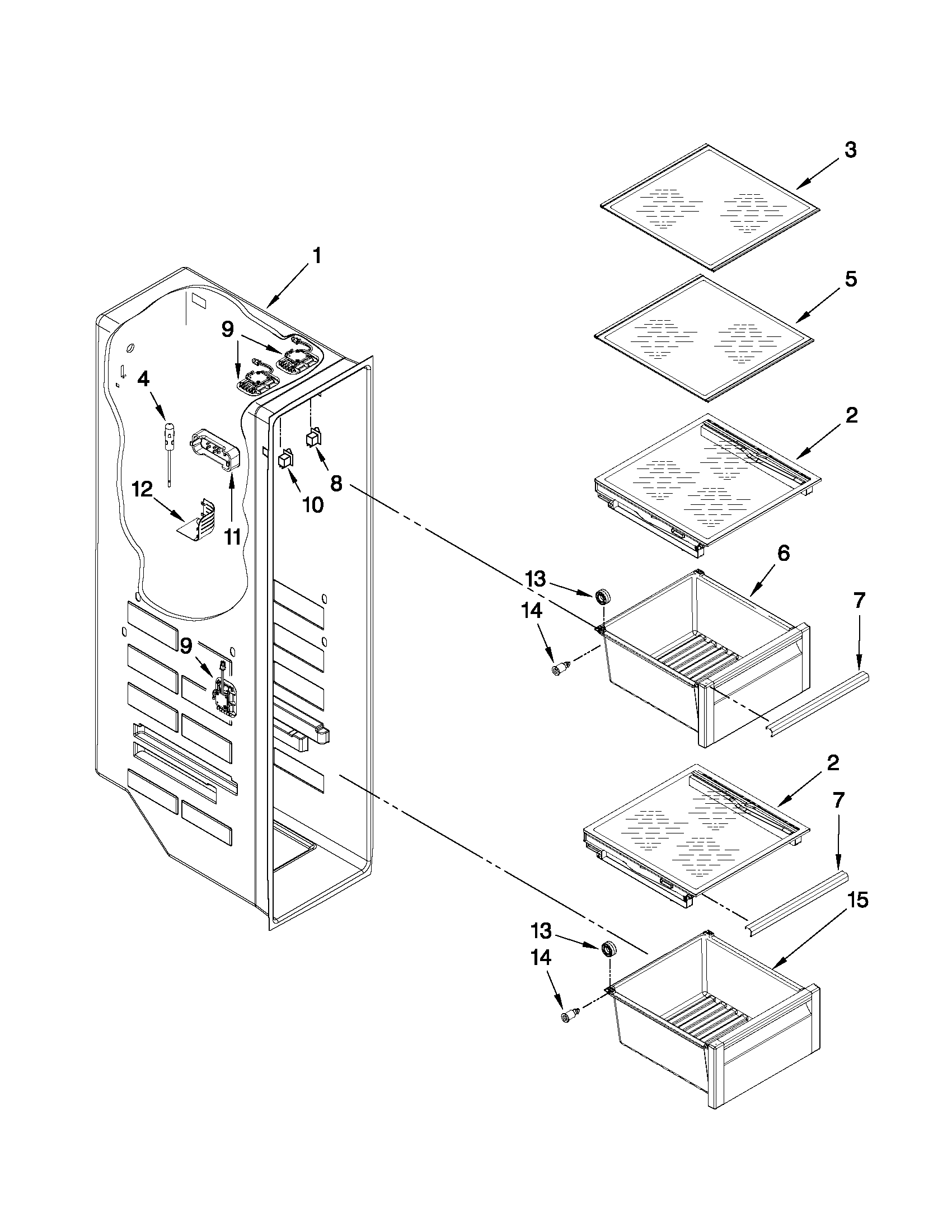 Kenmore Elite 10651182110 freezer liner parts diagram