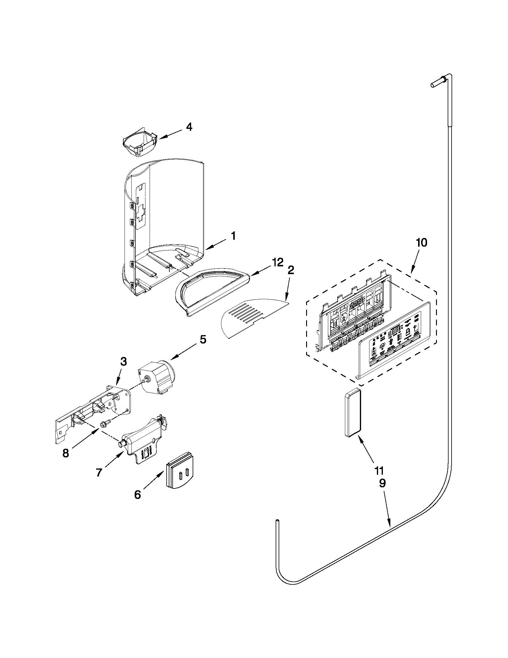 Kenmore Elite 10651182110 dispenser front parts diagram