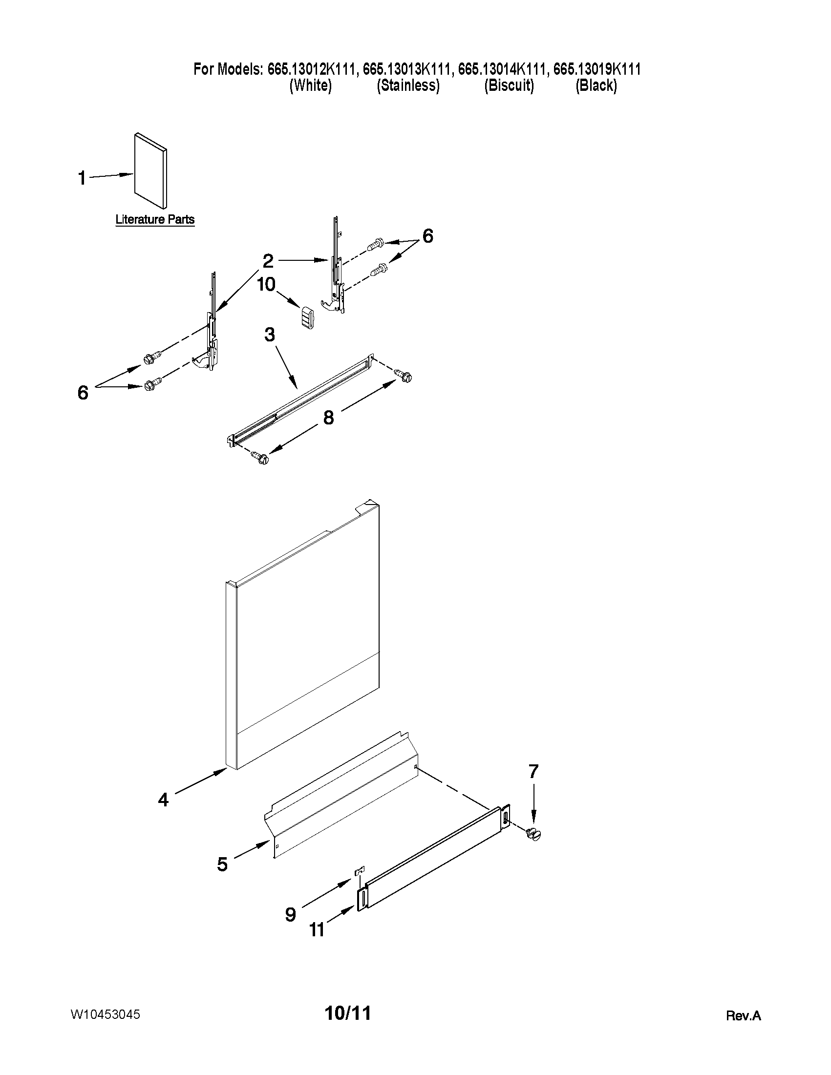 Kenmore 66513013K111 door and panel parts diagram