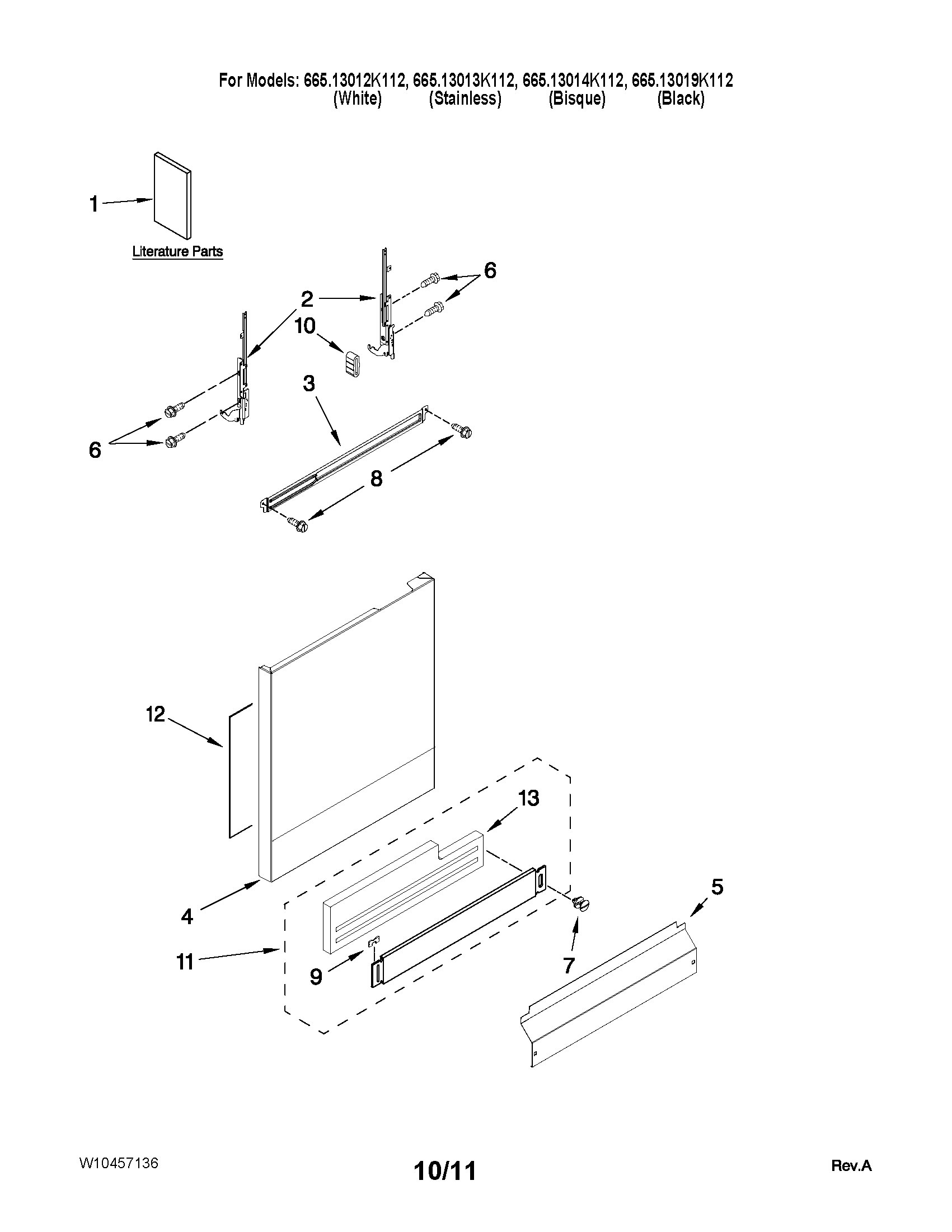 Kenmore 66213014K112 door and panel parts diagram