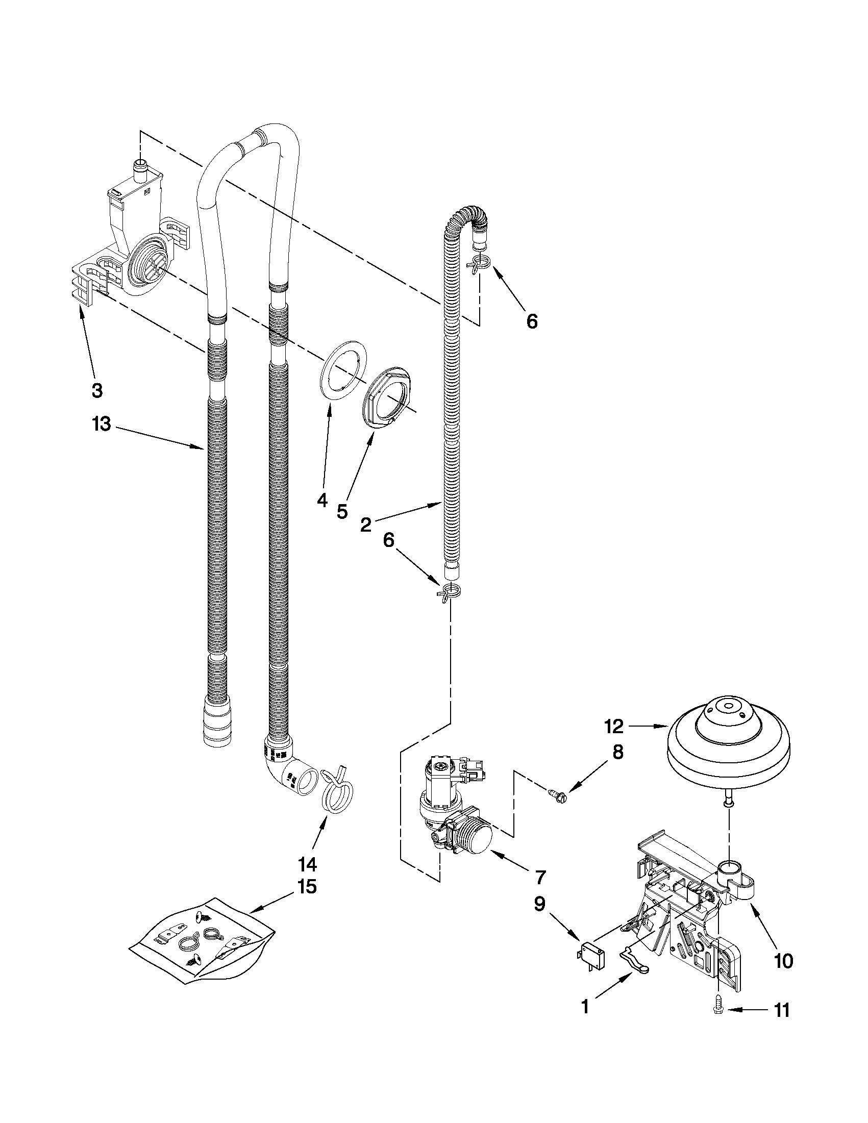 Kenmore 66213014K112 fill, drain and overfill parts diagram