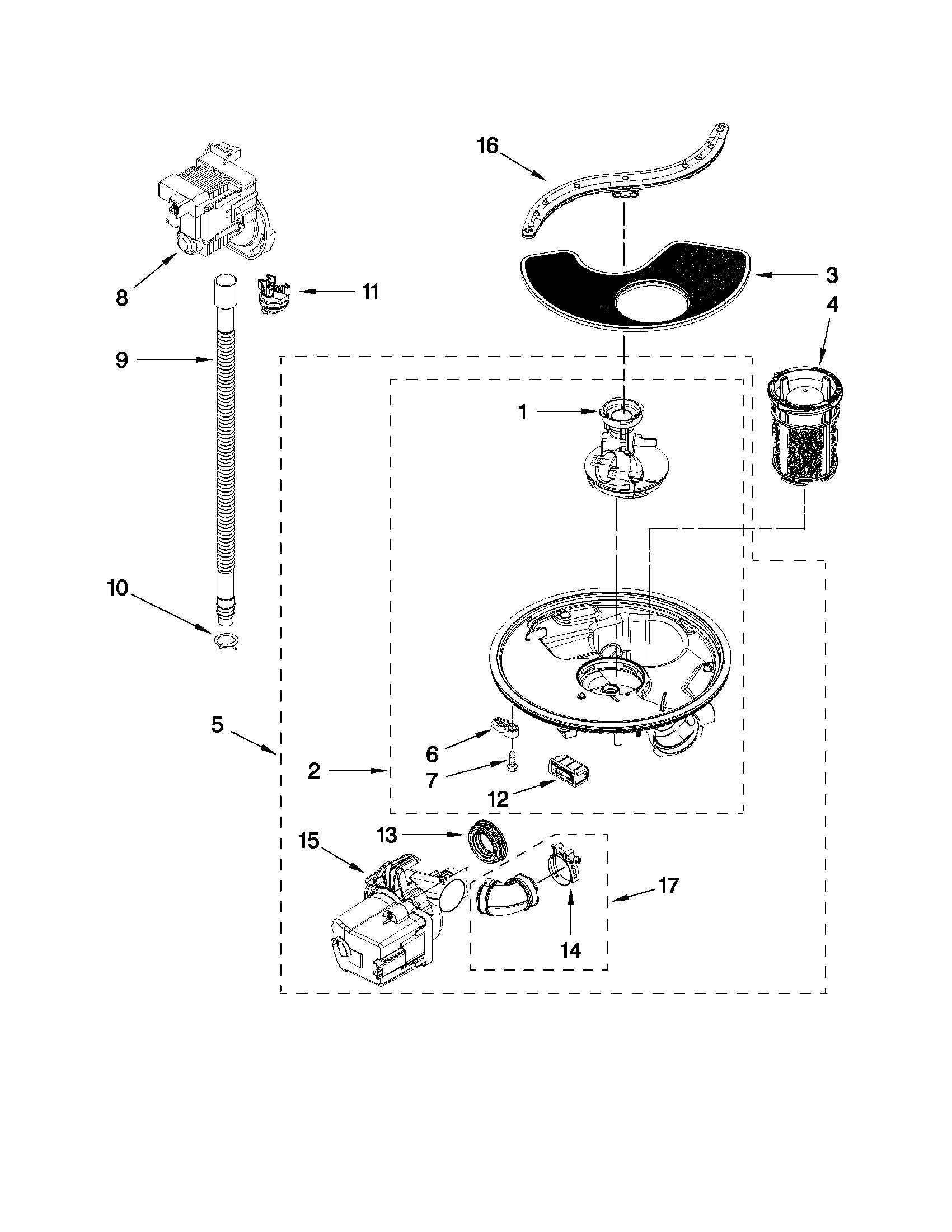 Kenmore 66213014K112 pump and motor parts diagram