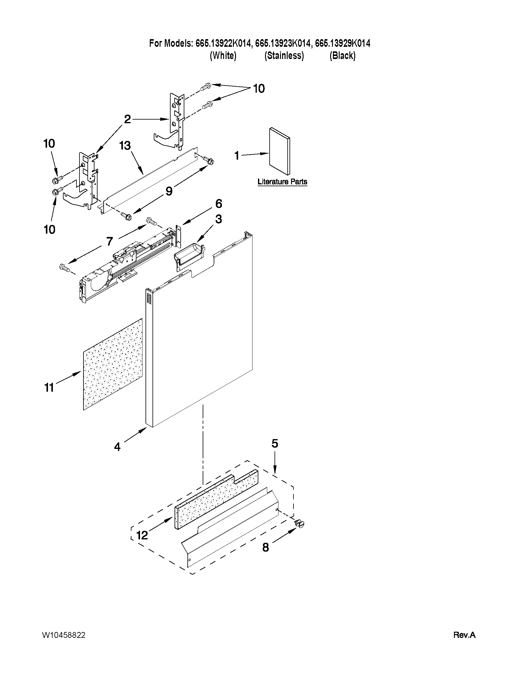 Kenmore Elite 66513929K014 door and panel parts diagram
