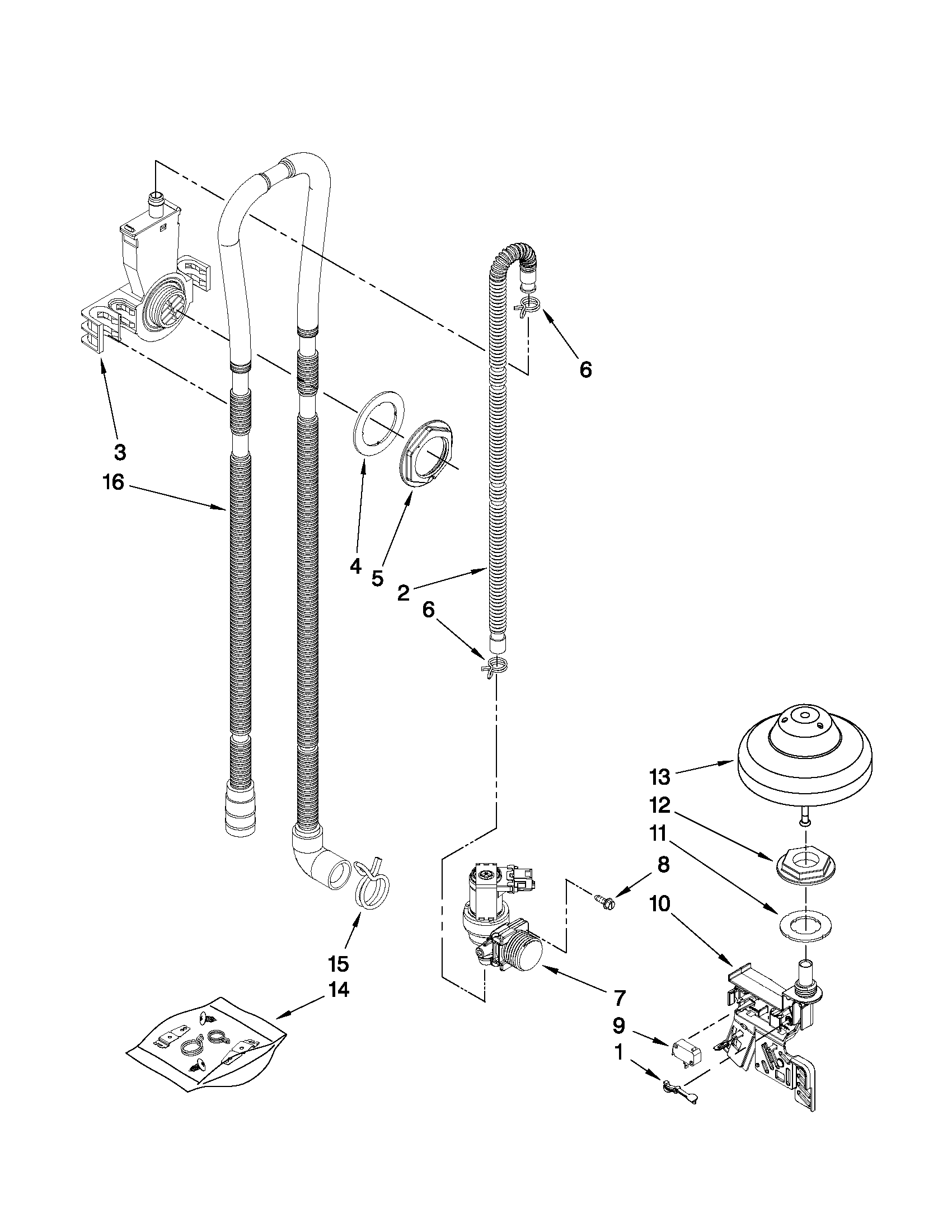 Kenmore Elite 66513929K014 fill, drain and overfill parts diagram