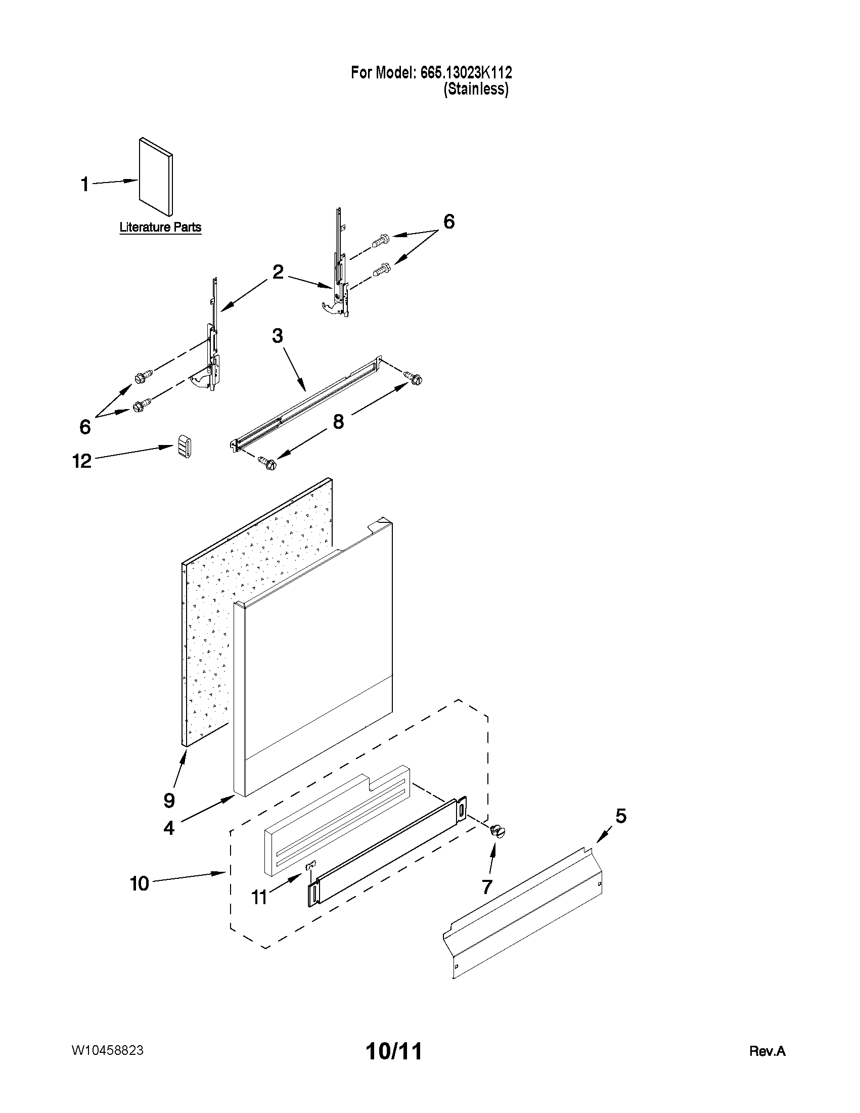 Kenmore 66513023K112 door and panel parts diagram