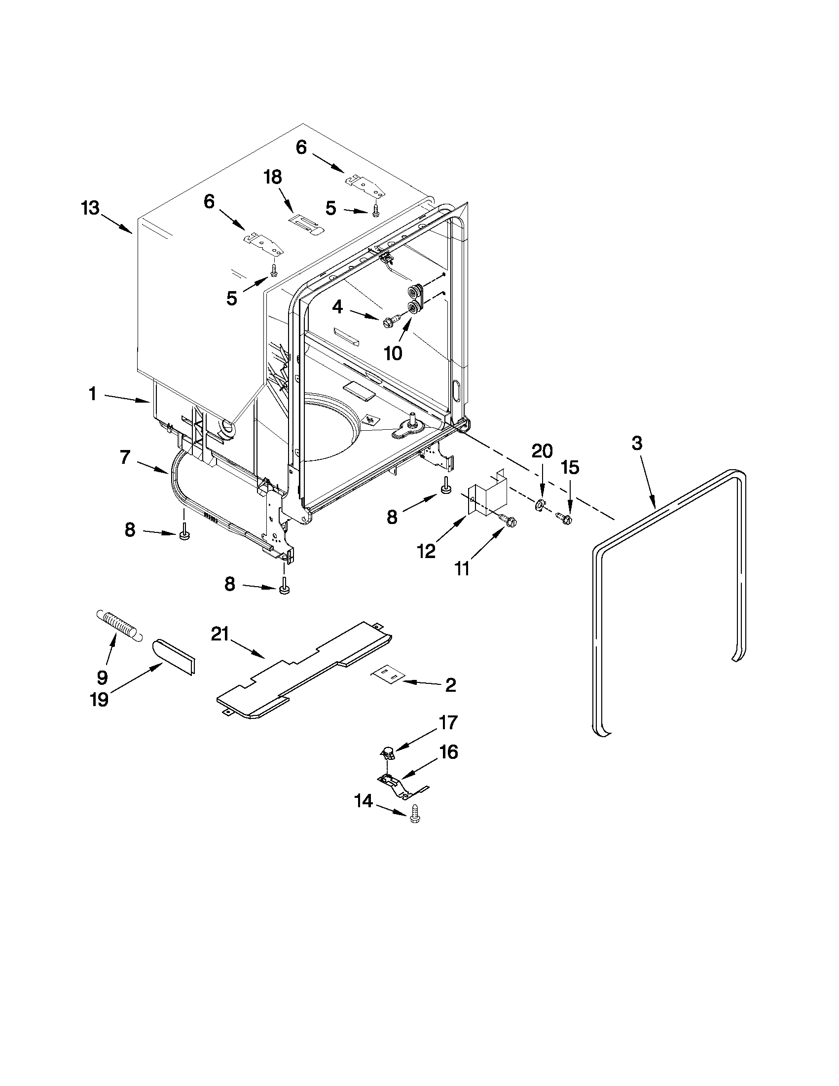 Kenmore 66513023K112 tub and frame parts diagram