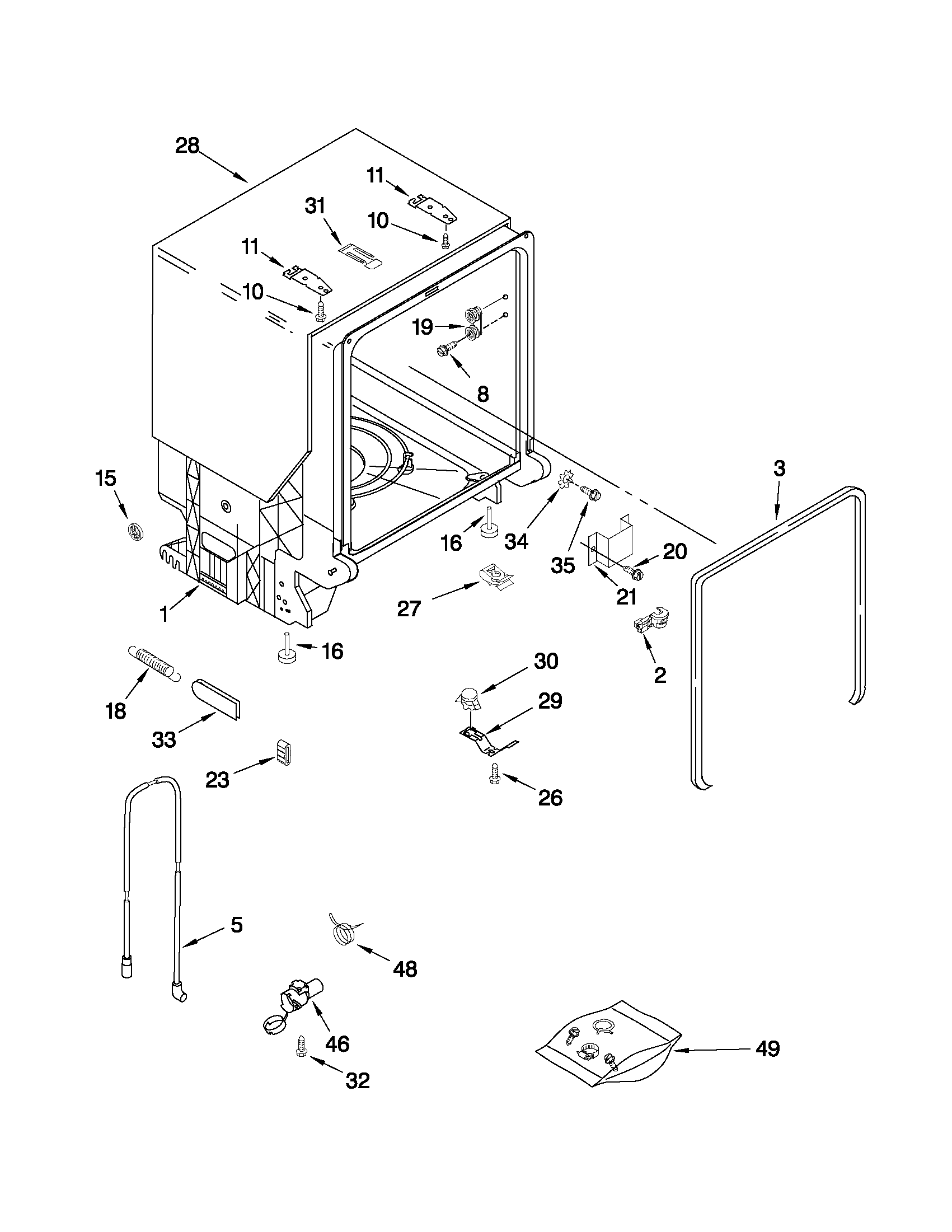 Kenmore 66517012402 tub and frame parts diagram