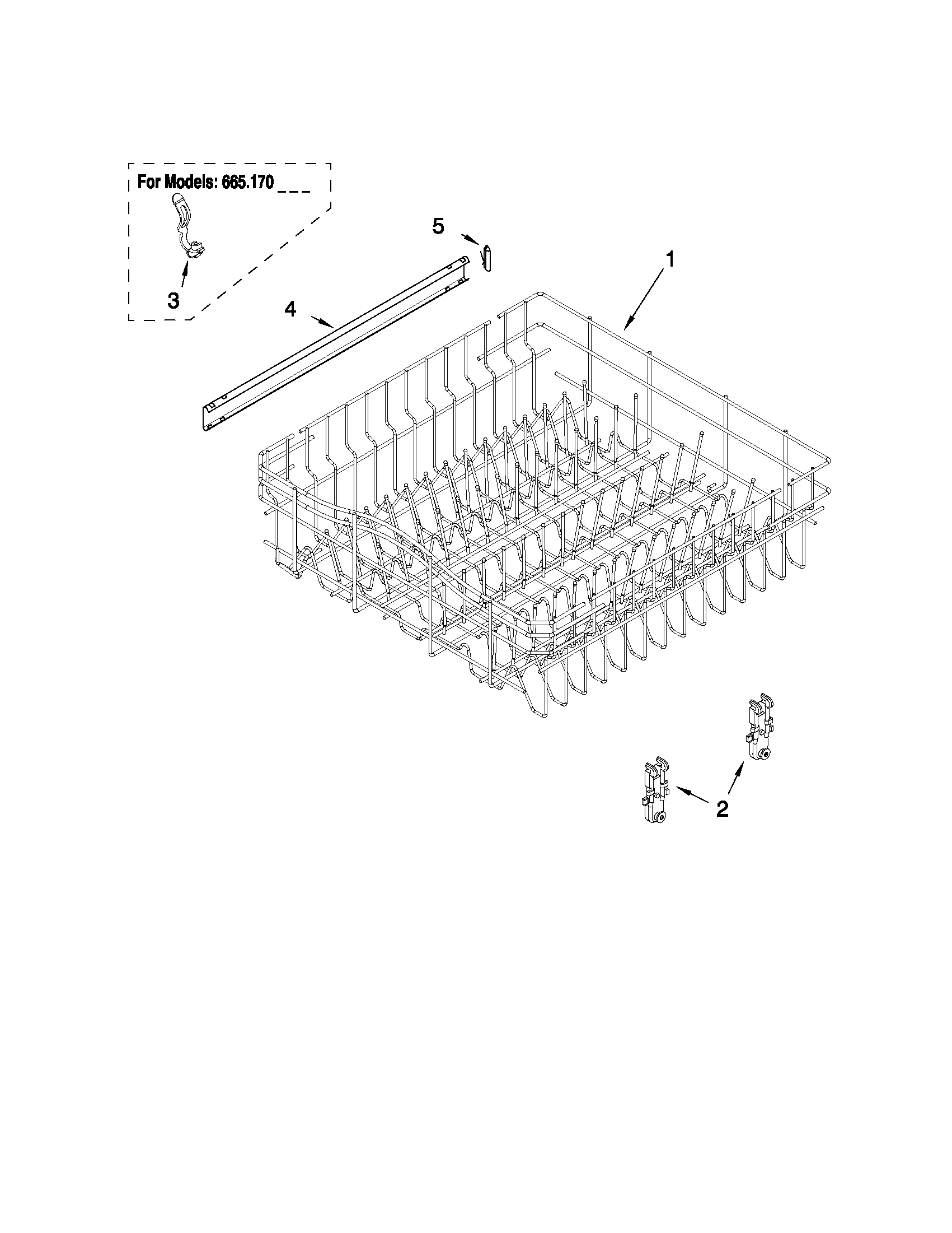 Kenmore 66517012402 upper rack and track parts diagram