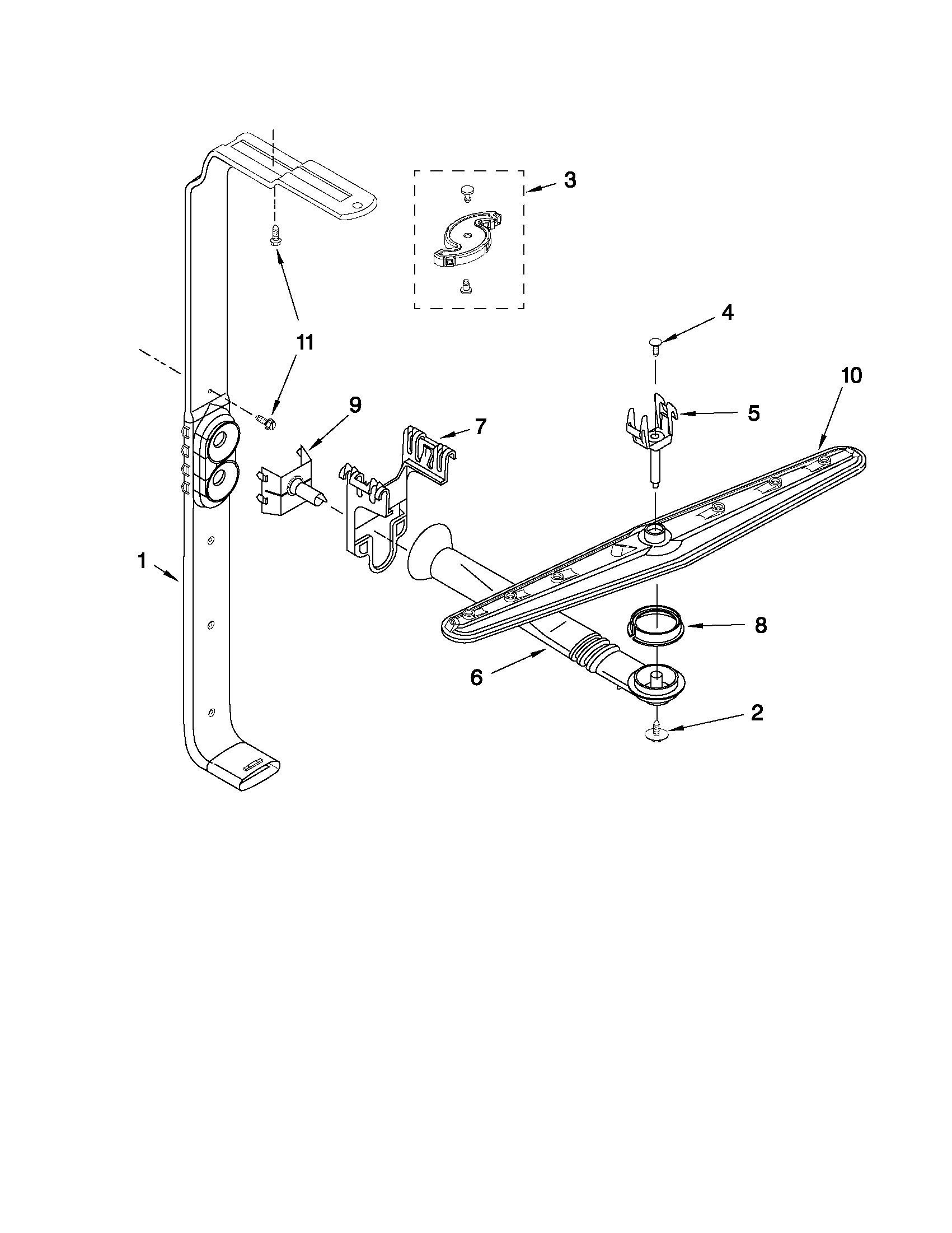 Kenmore 66517012402 upper wash and rinse parts diagram