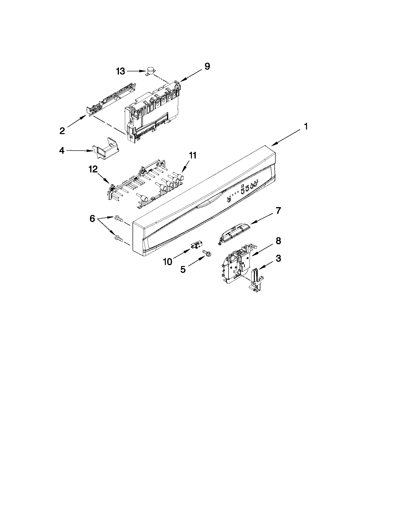 Kenmore 66513012K110 control panel and latch parts diagram