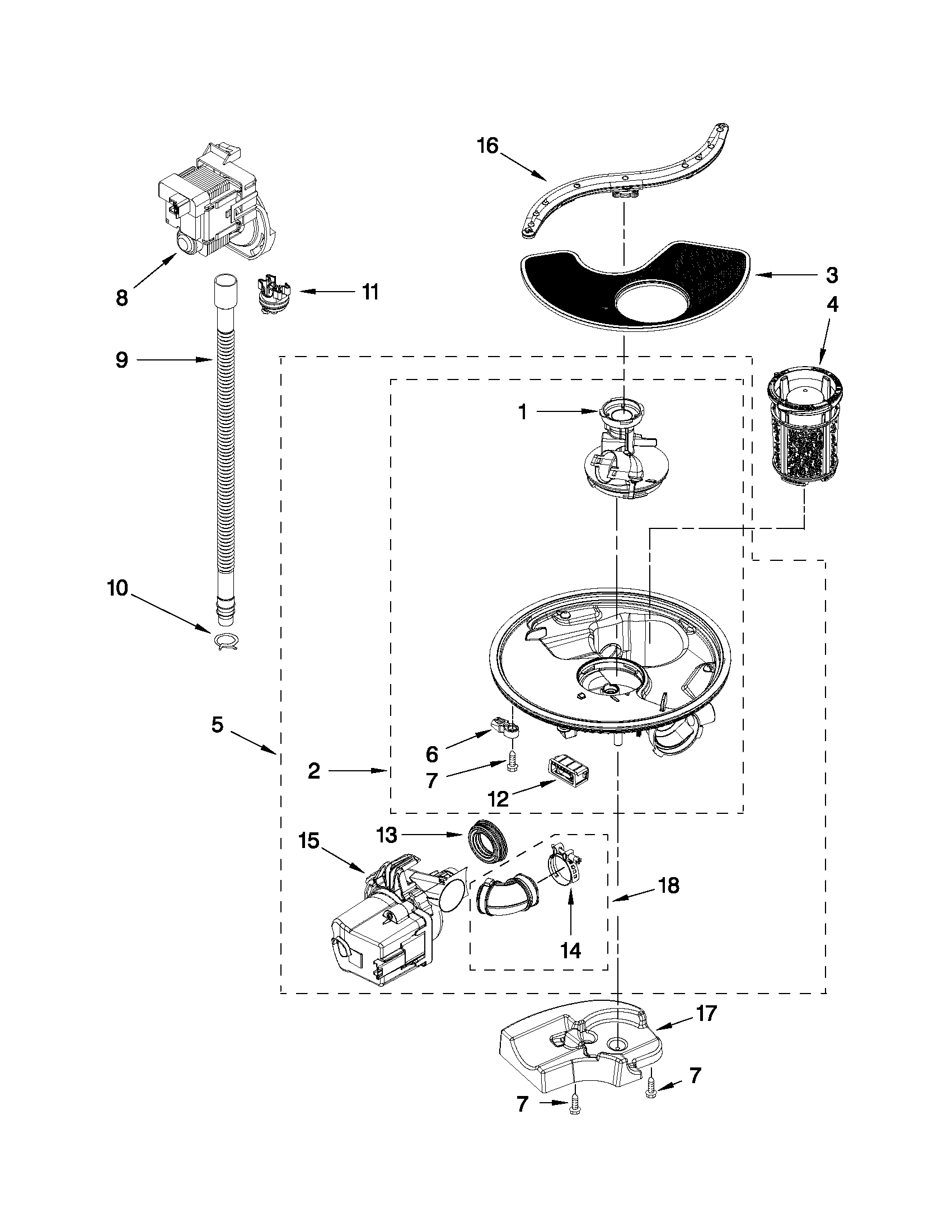 Kenmore 66513012K110 pump and motor parts diagram