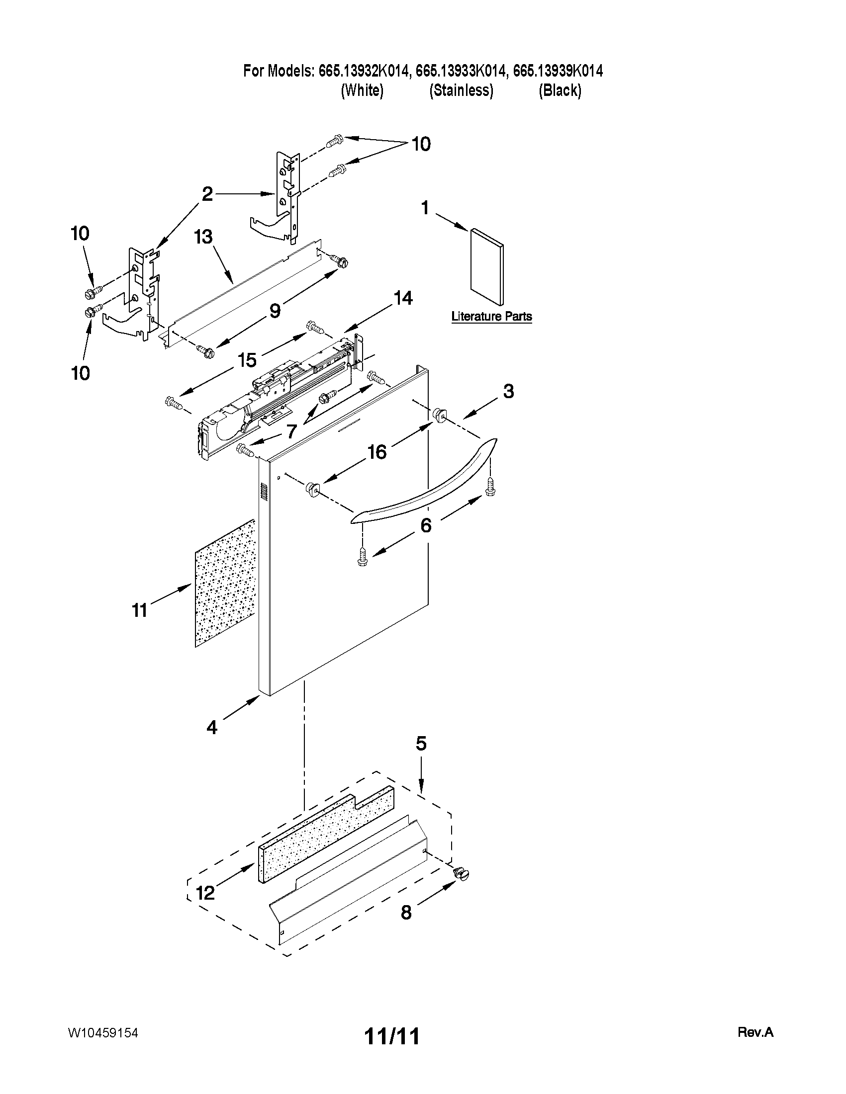 Kenmore Elite 66513932K014 door and panel parts diagram