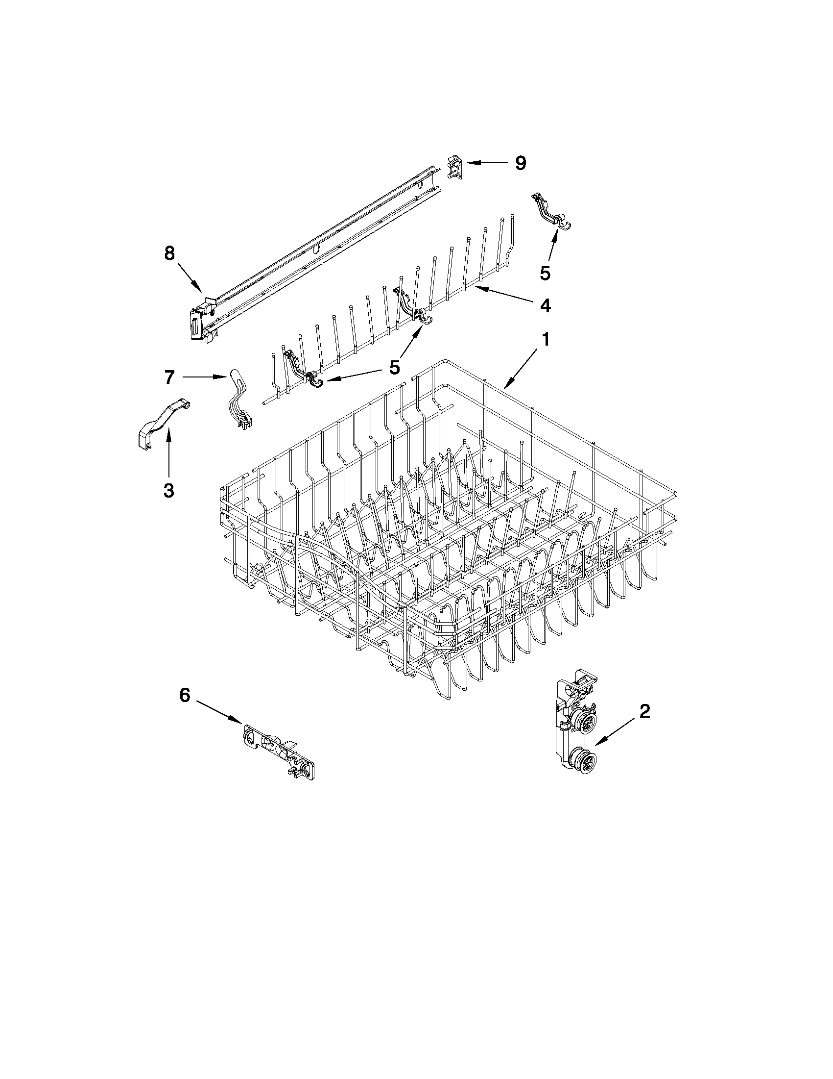 Kenmore Elite 66513932K014 upper rack and track parts diagram
