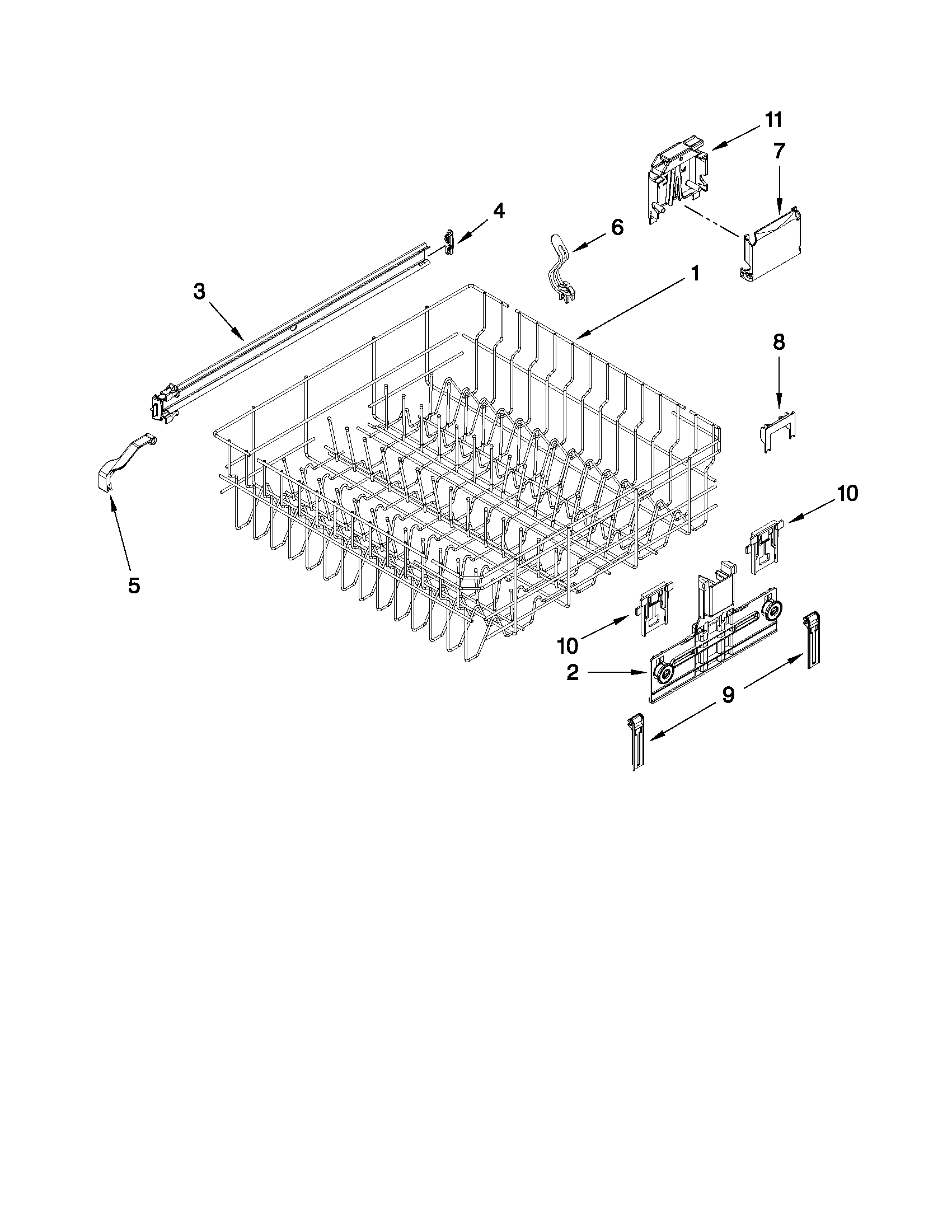 Kenmore 66513042K112 upper rack and track parts diagram
