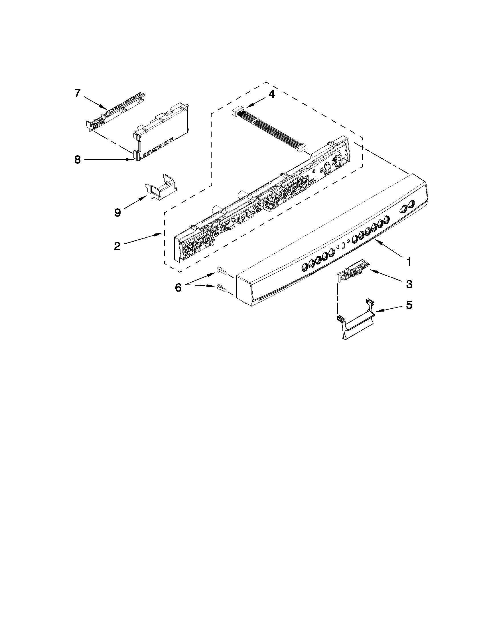 Kenmore 66513044K110 control panel and latch parts diagram
