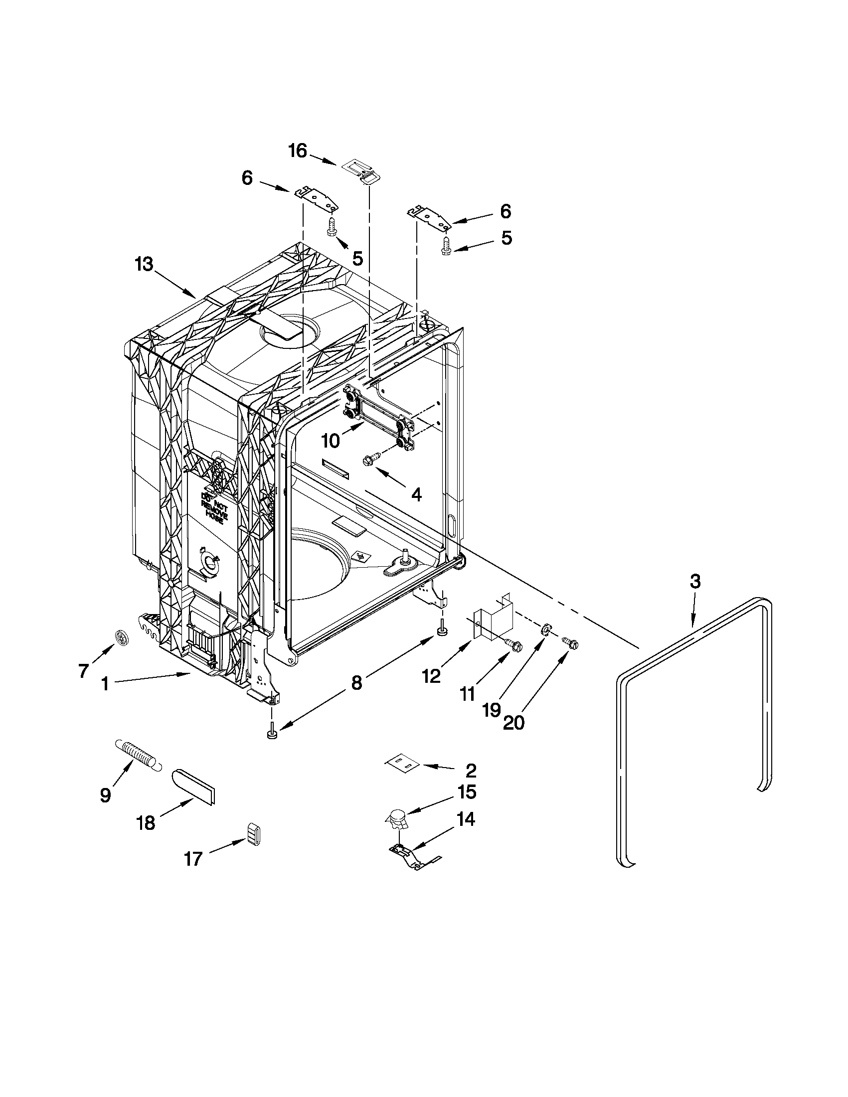 Kenmore 66513044K110 tub and frame parts diagram