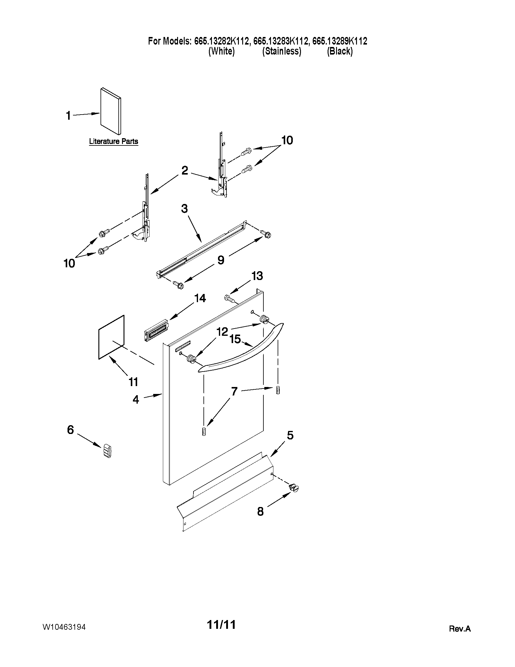Kenmore 66213282K112 door and panel parts diagram