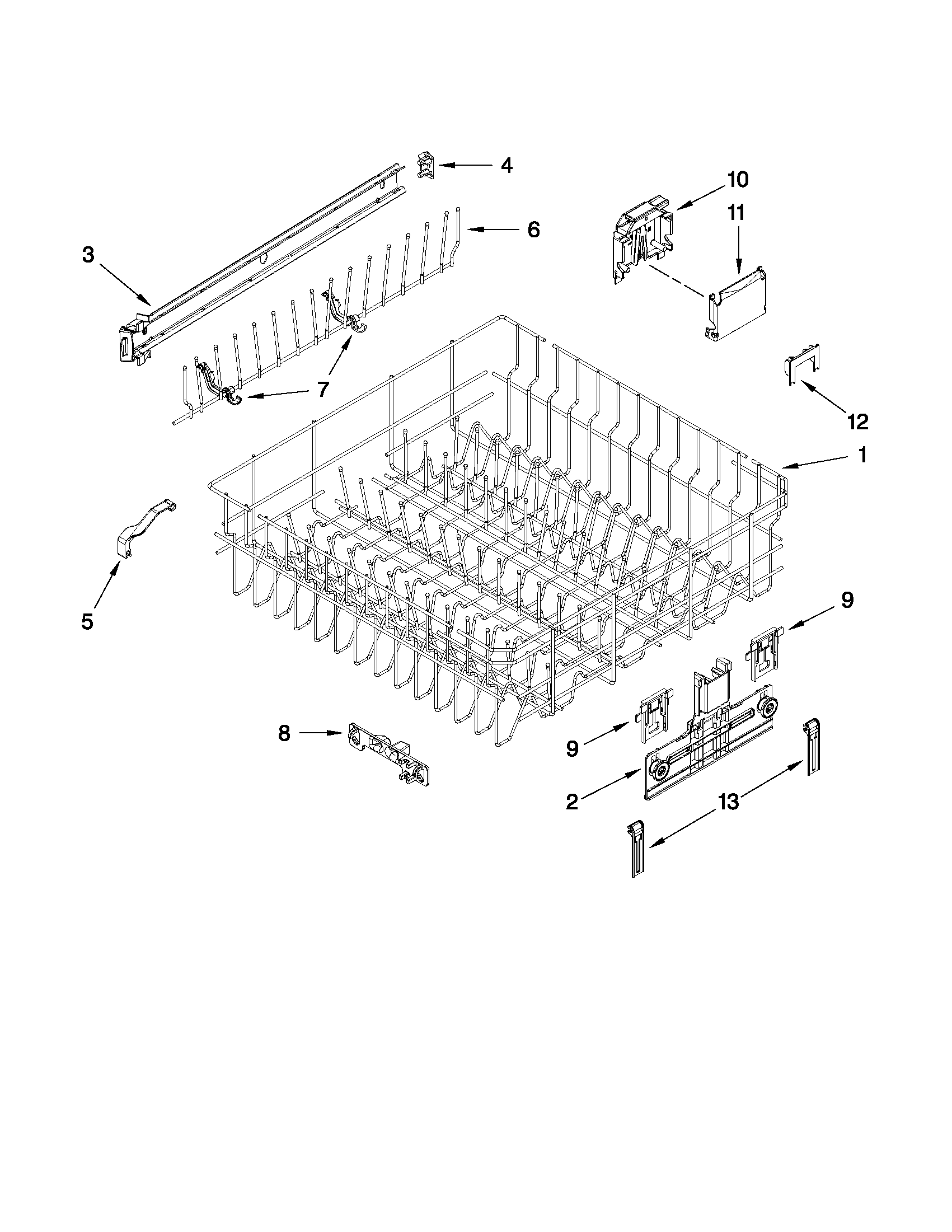 Kenmore 66213282K112 upper rack and track parts diagram