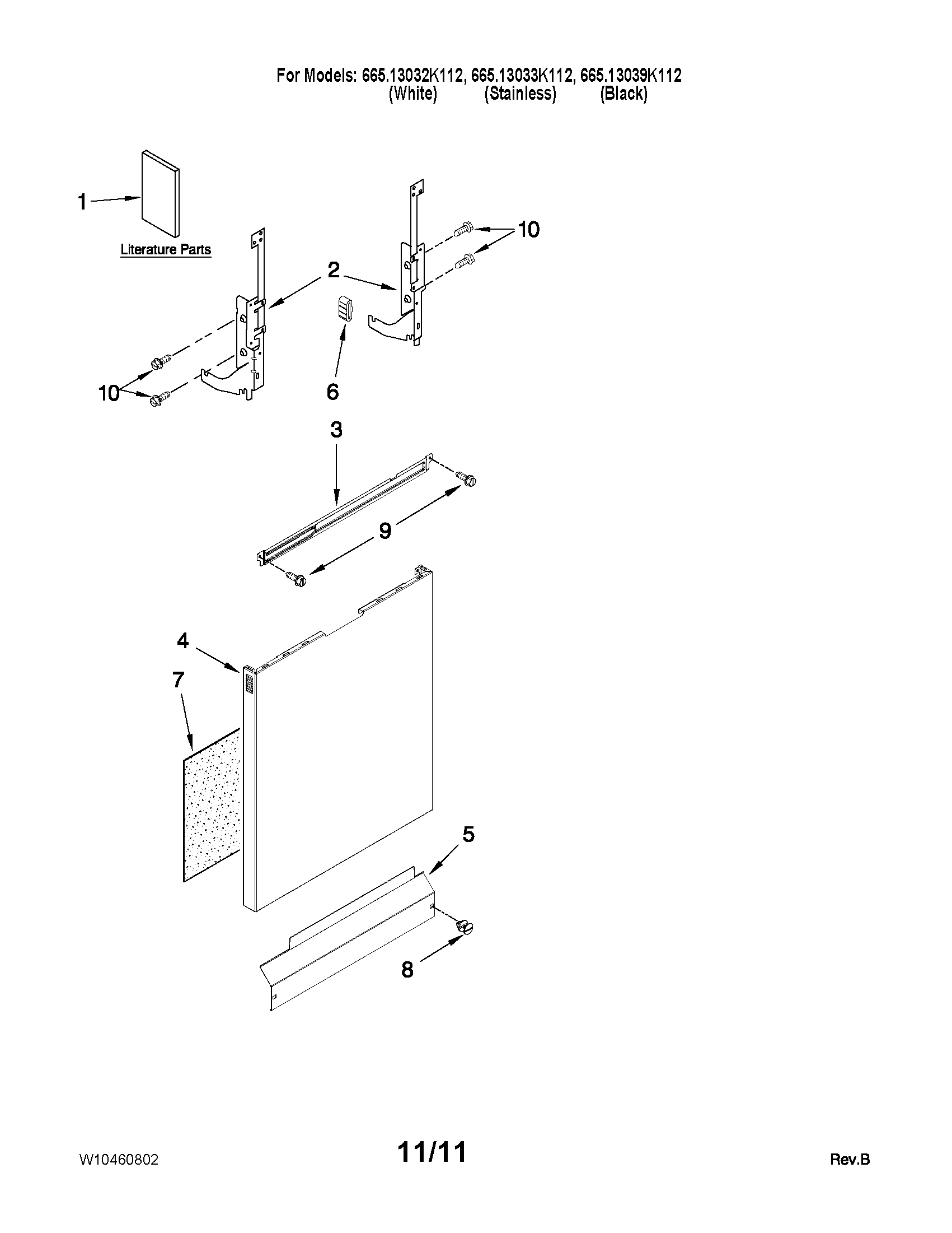 Kenmore 66513033K112 door and panel parts diagram
