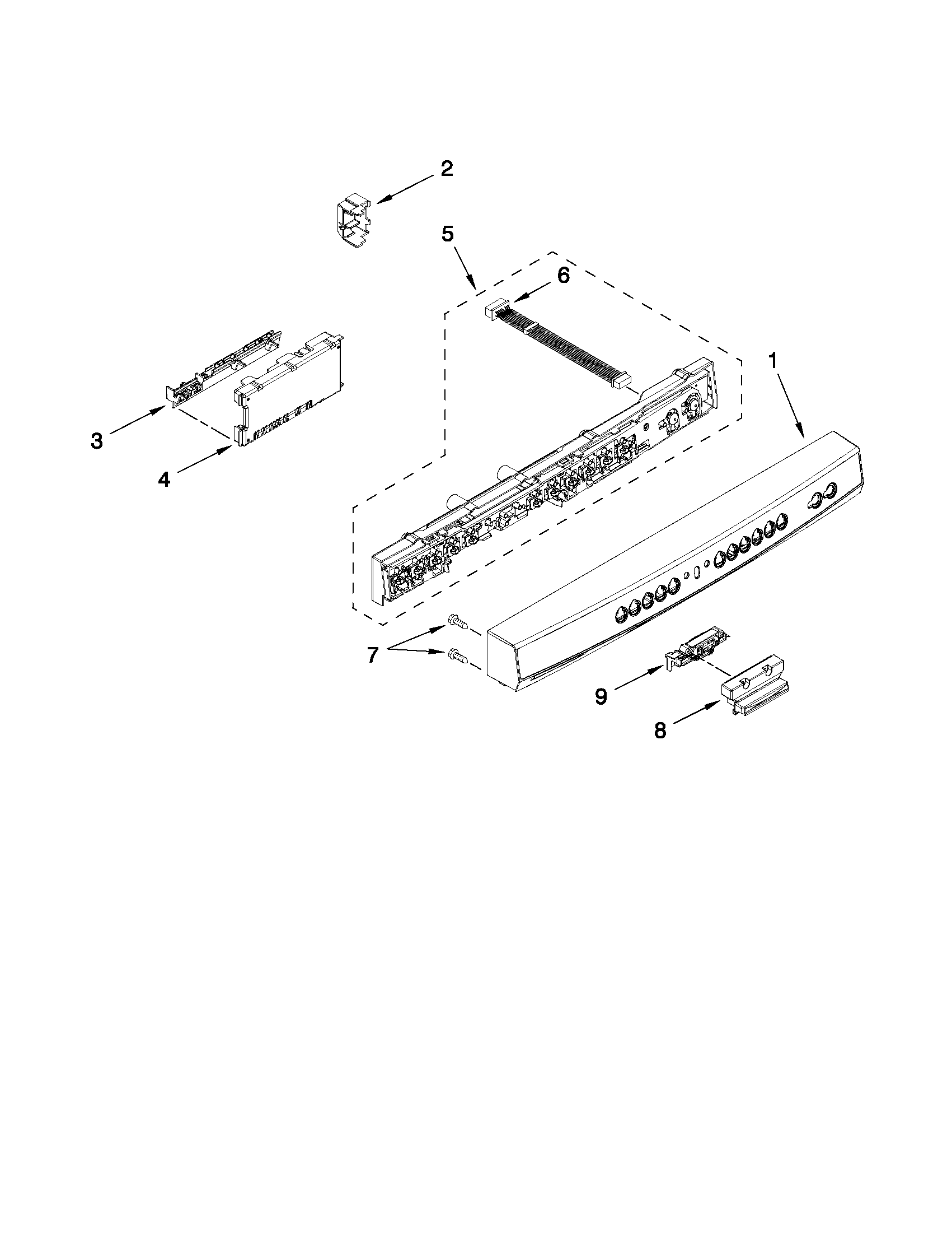Kenmore 66513033K112 control panel and latch parts diagram