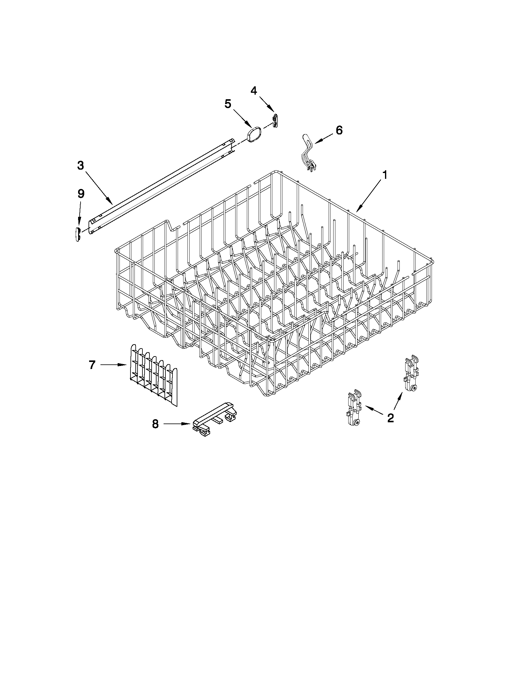 Kenmore 66513033K112 upper rack and track parts diagram