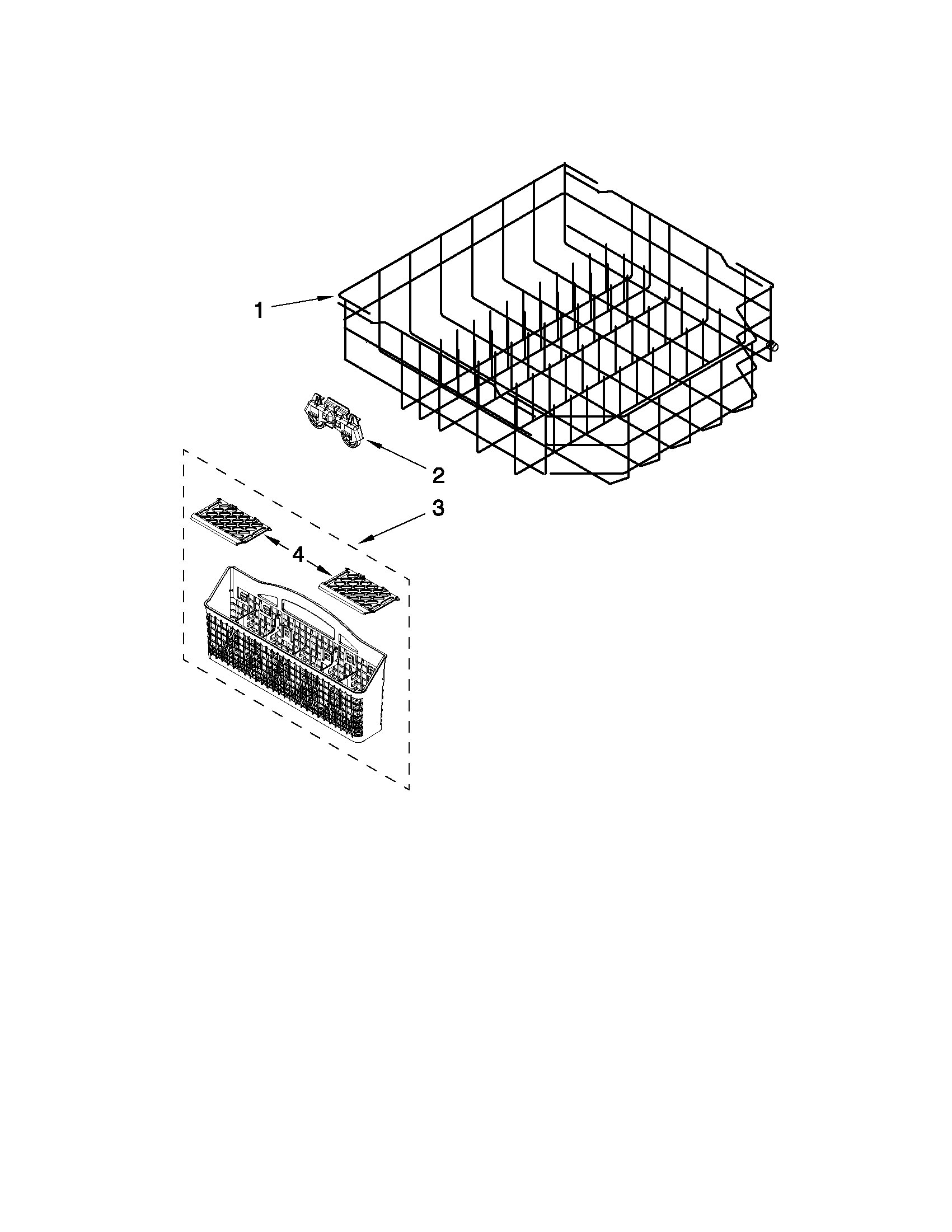 Kenmore 66513033K112 lower rack parts diagram