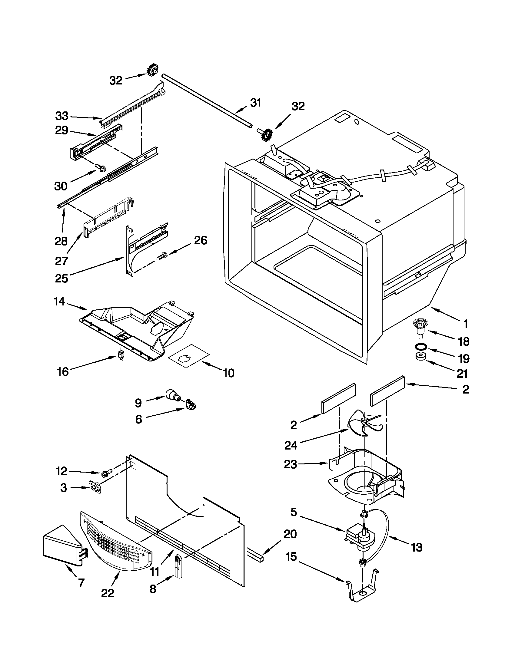 Kenmore 10672009010 freezer liner parts diagram