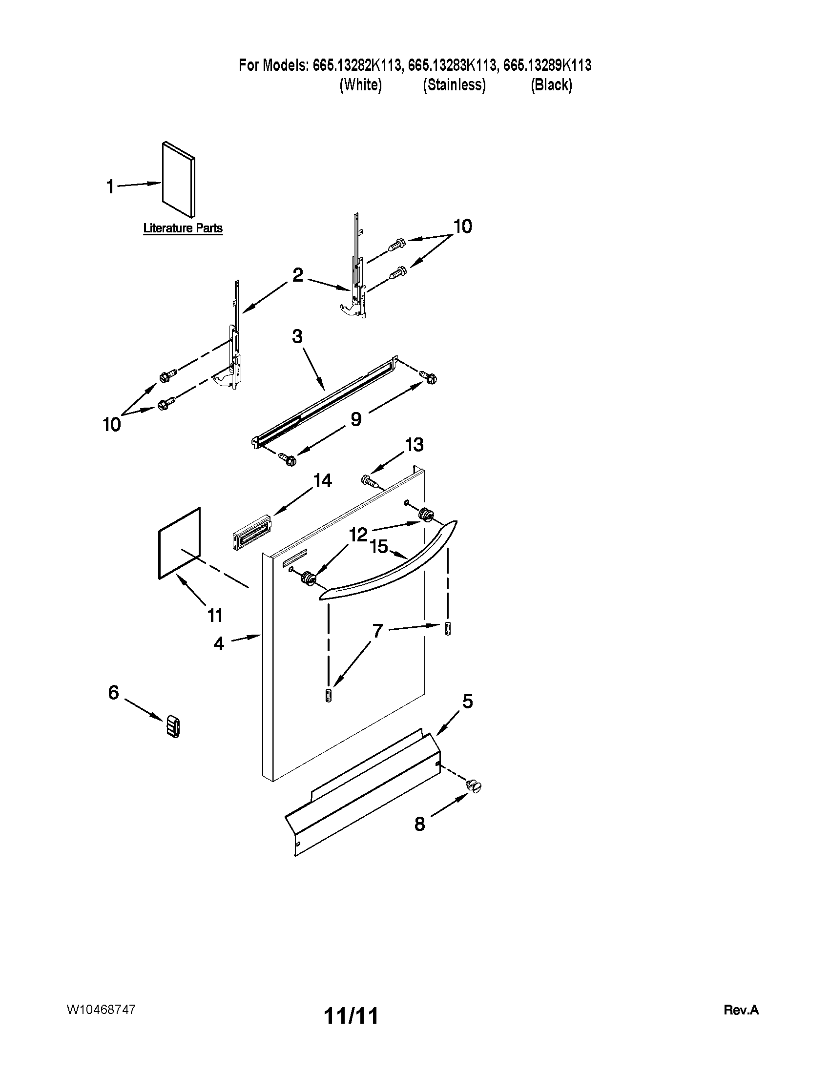 Kenmore 66513282K113 door and panel parts diagram