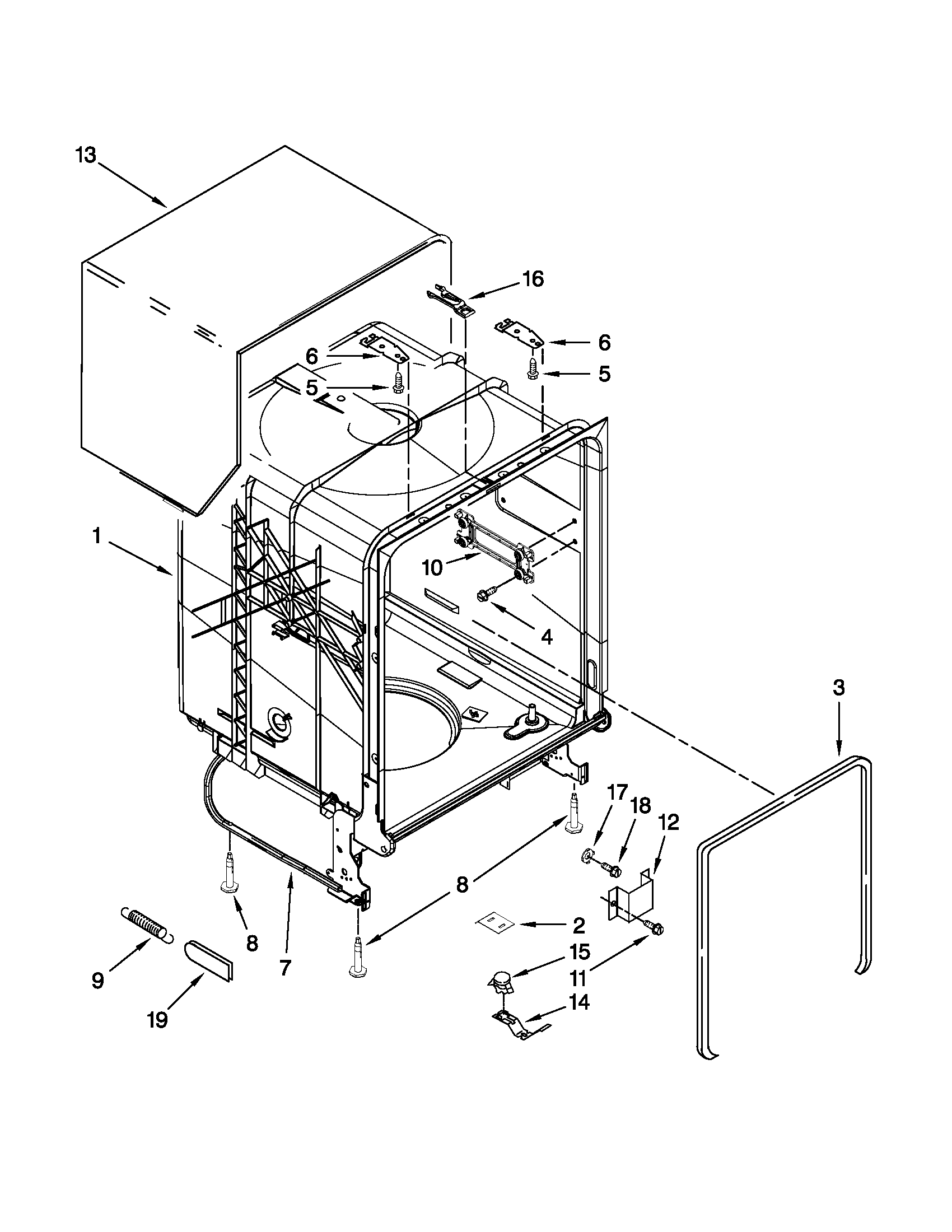 Kenmore 66513282K113 tub and frame parts diagram