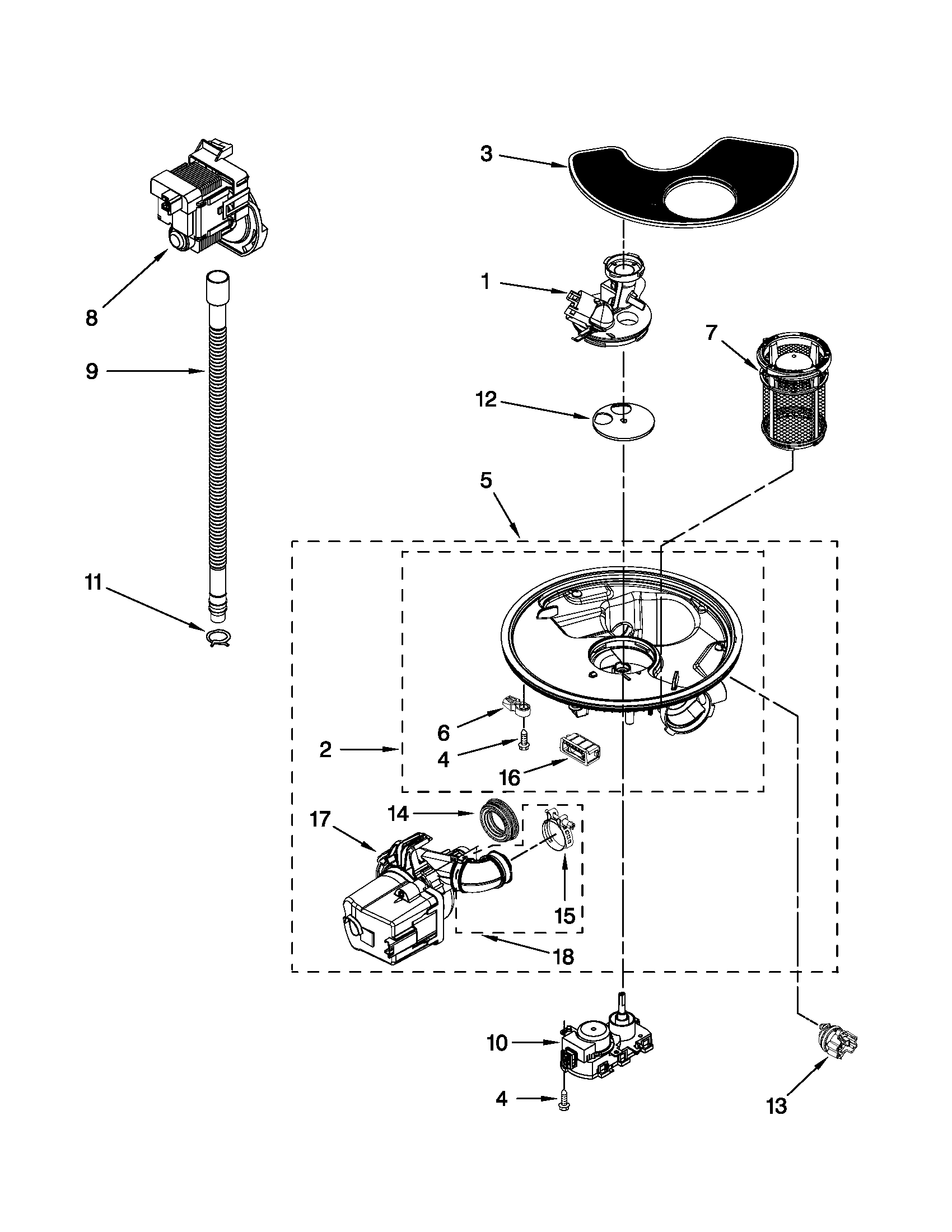 Kenmore 66513282K113 pump and motor parts diagram