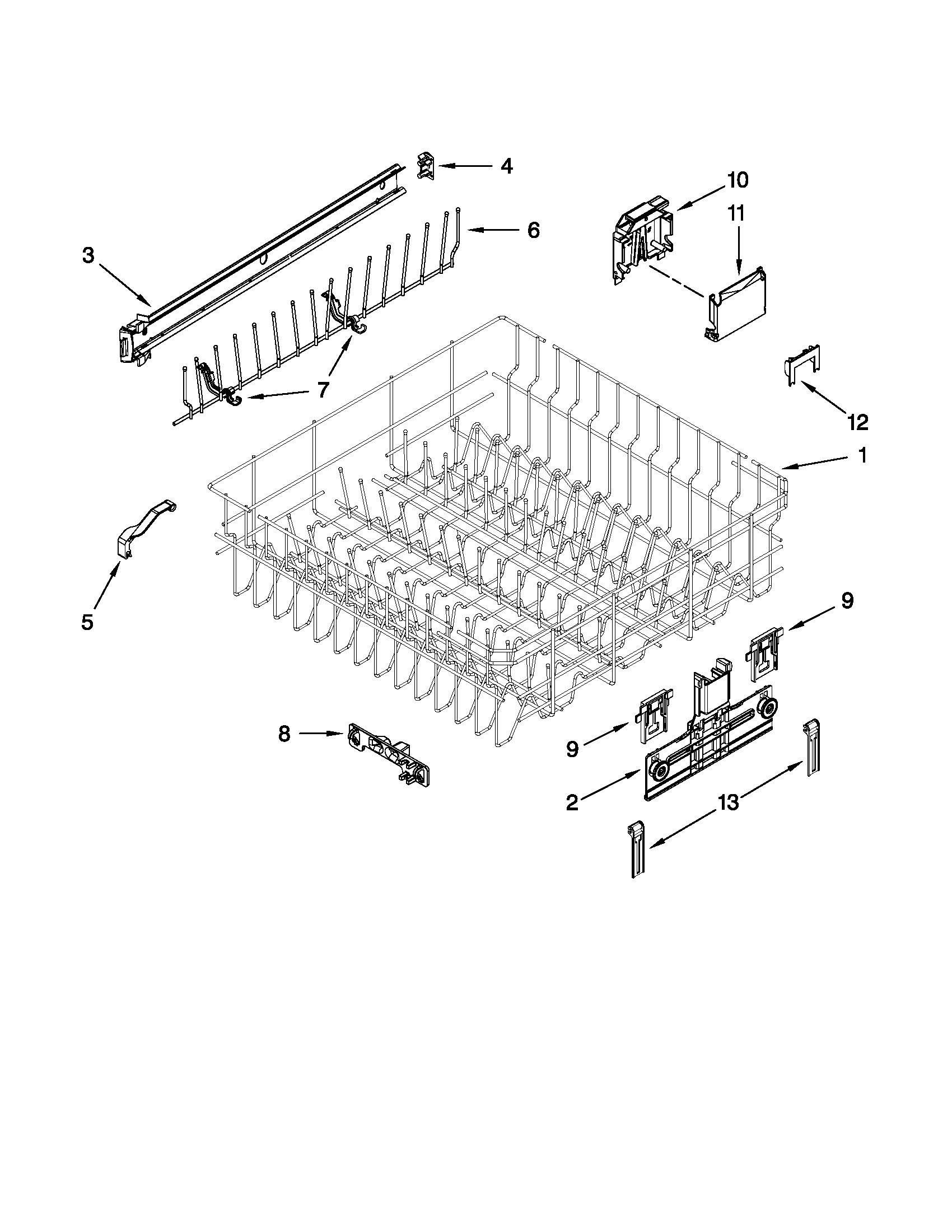 Kenmore 66513282K113 upper rack and track parts diagram