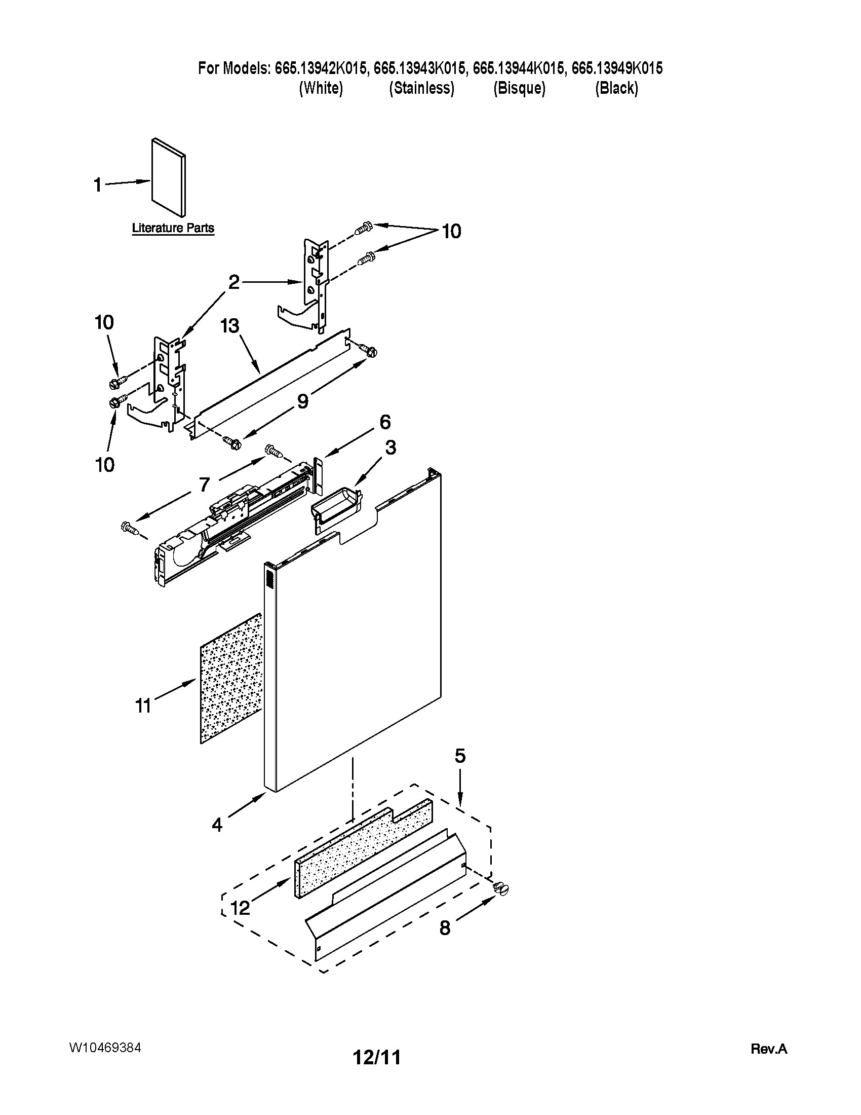 Kenmore Elite 66513942K015 door and panel parts diagram