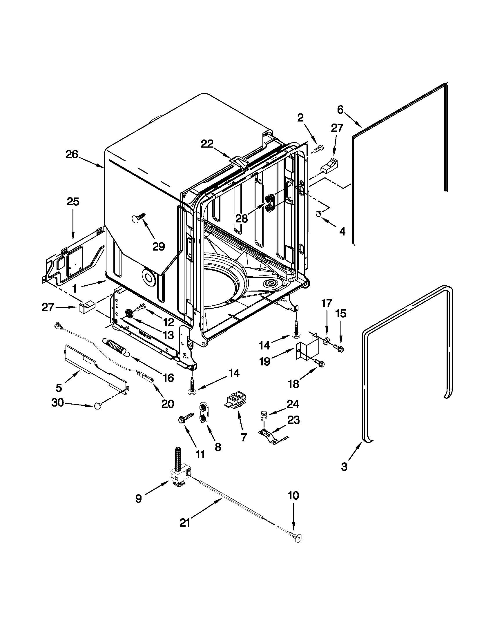 Kenmore Elite 66513942K015 tub and frame parts diagram