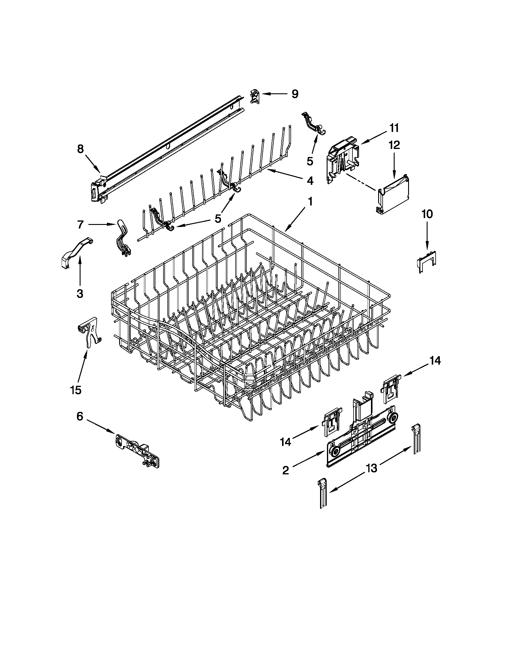 Kenmore Elite 66513942K015 upper rack and track parts diagram