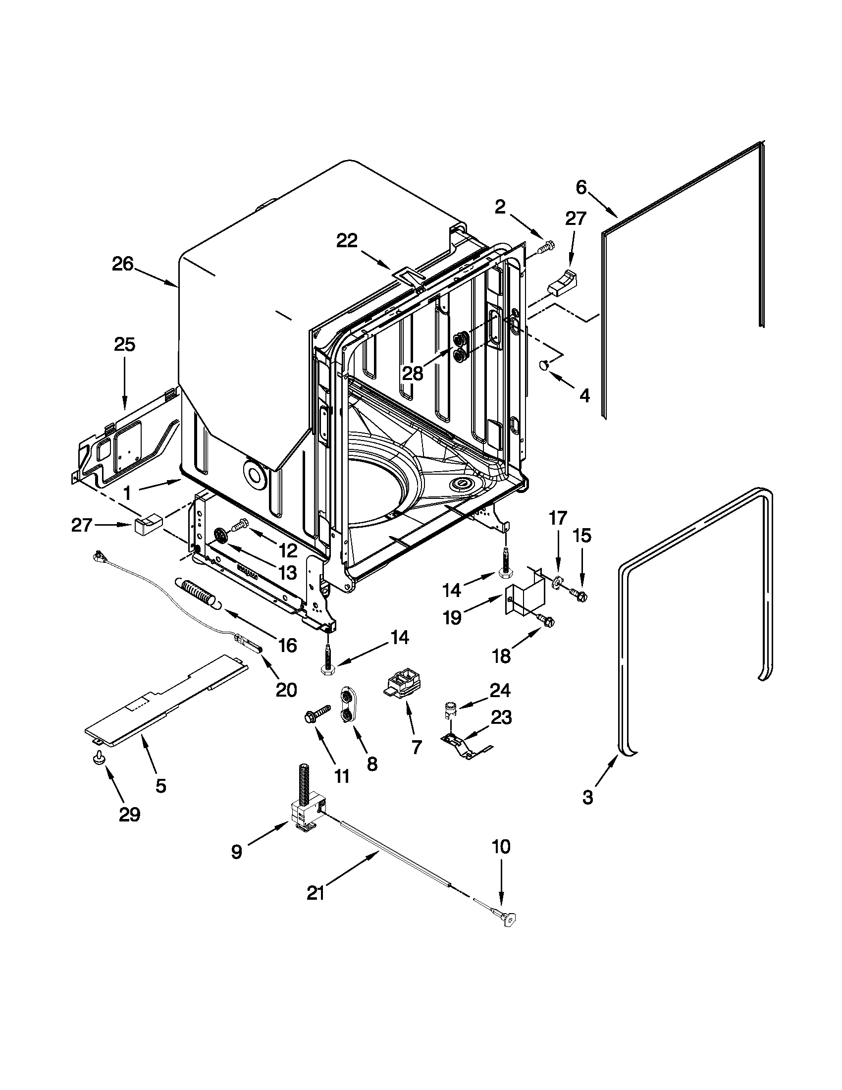 Kenmore Elite 66513923K015 tub and frame parts diagram